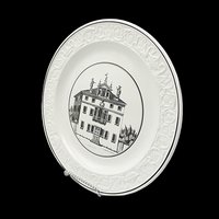 Mottahedeh Dinner Plate, Neoclassical Architectural Building, 10 Inch, Black on White, Made in Italy