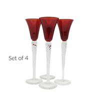 Red Cordials or Liquor Glasses, Long Stemmed, Spiral Stem, Elegant Romantic Barware, Gift for Valentines Day, Excellent Condition, Set of 4