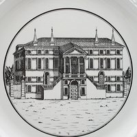 Mottahedeh Dinner Plate, Neoclassical Architectural Building, 10 Inch, Black on White, Made in Italy