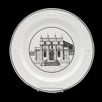 Mottahedeh Dinner Plate, Neoclassical Architectural Building, 10 Inch, Black on White, Made in Italy