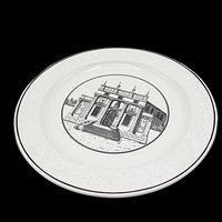 Mottahedeh Dinner Plate, Neoclassical Architectural Building, 10 Inch, Black on White, Made in Italy