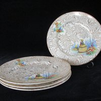 Victorian Lady Bread Plates, Empire England, Spring Florals with Gold Borders and Gold Flowers, Tablescaping, Set of 4