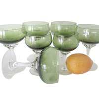 Green Champagne and Cordial Glasses, Celebrity Stemware, Wedding Gift, Gift for Wine Lovers, Toasting Glasses, Set of 7