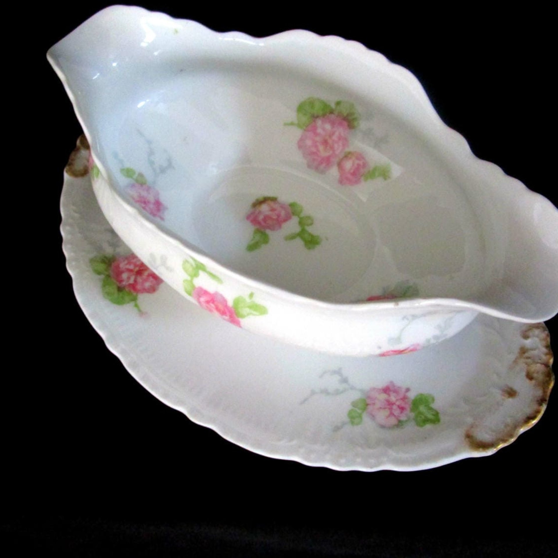 Antique Limoges Gravy Boat, Jean Pouyat, JPL Limoges, Pink Carnations, Pink Floral Limoges Gravy Boat and Under Plate, Vintage Gifts