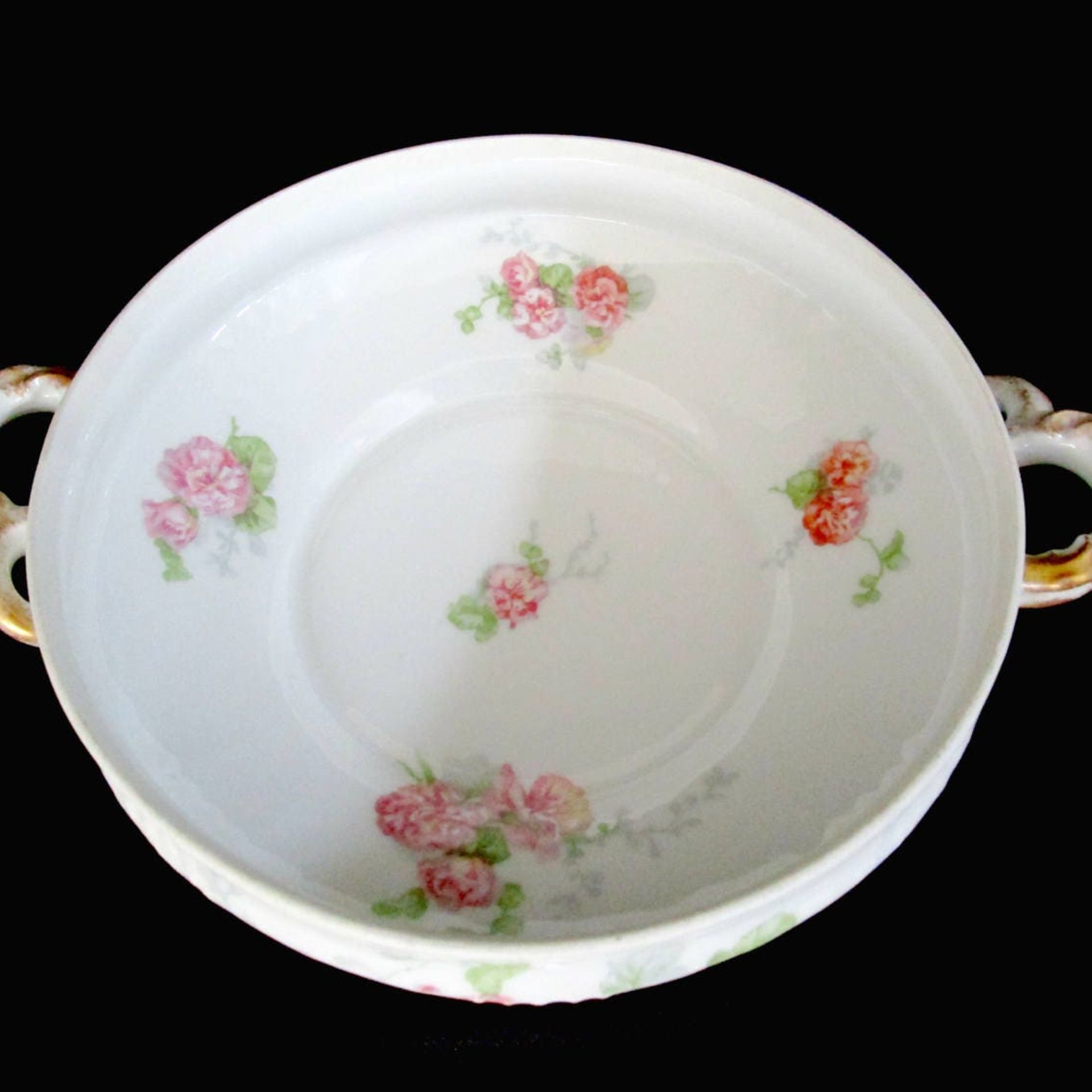 Antique Limoges Serving Dish, Large Round Vegetable, Jean Pouyat, JPL Limoges, Pink Carnations, Pink Floral Limoges Vegetable Dish