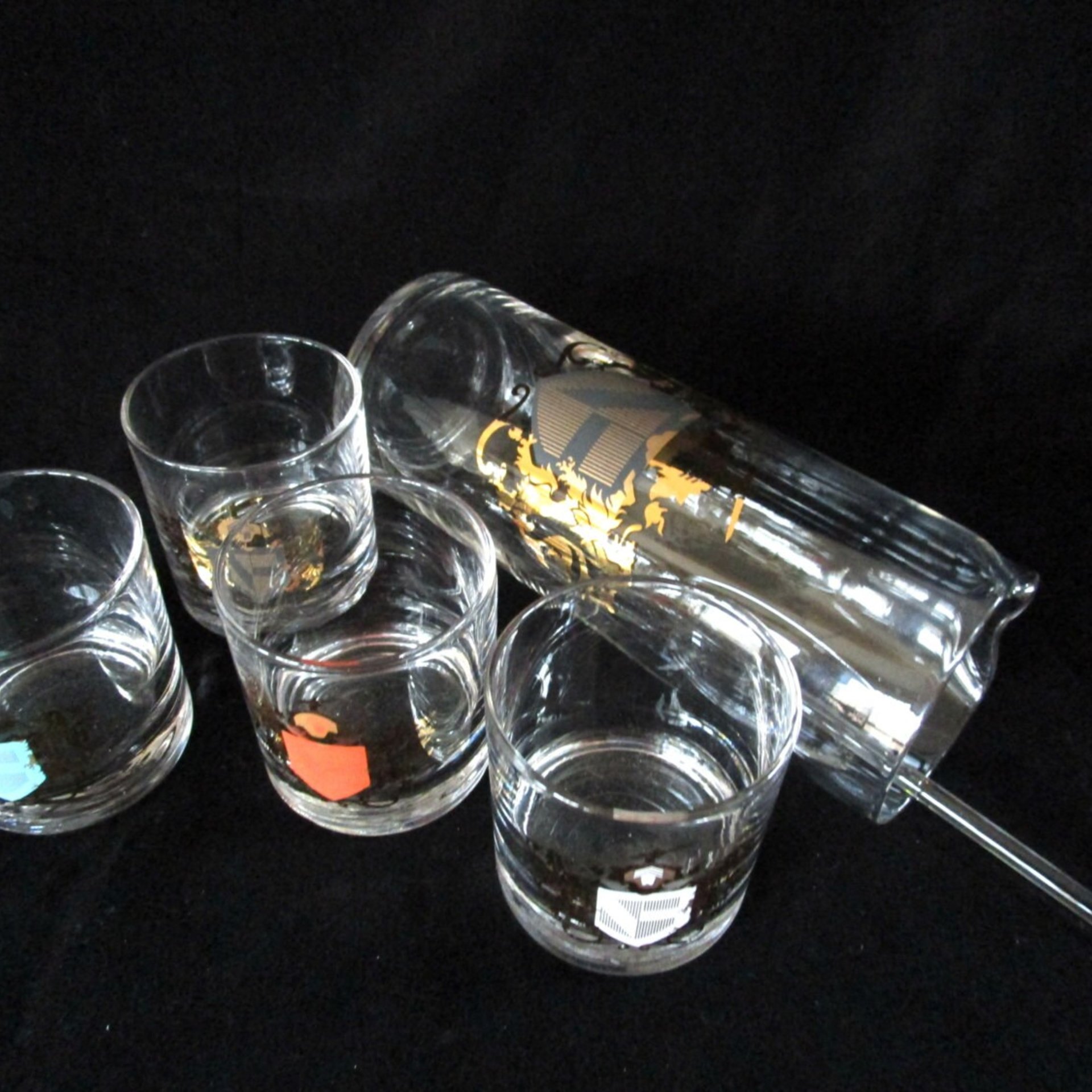 Mid Century Cocktail Set, Medieval 6pc Cocktail Set,  Cocktail Pitcher, 4 Lowballs, Mediterranean Old World  Barware, Vintage Gifts
