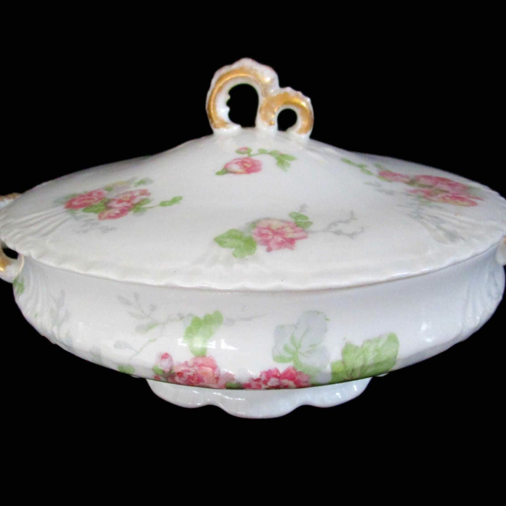 Antique Limoges Serving Dish, Large Round Vegetable, Jean Pouyat, JPL Limoges, Pink Carnations, Pink Floral Limoges Vegetable Dish