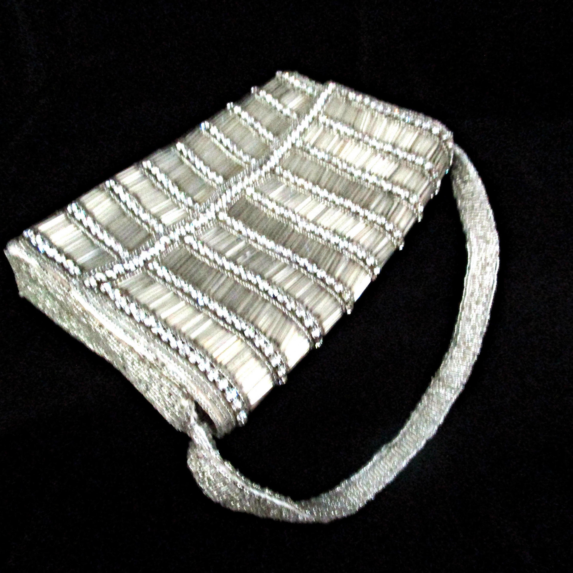 Walborg Beaded Bag, with Rhinestones, Silver Wedding Clutch, Beaded Rhinestone Evening Bag, Vintage Gifts, Make Offer
