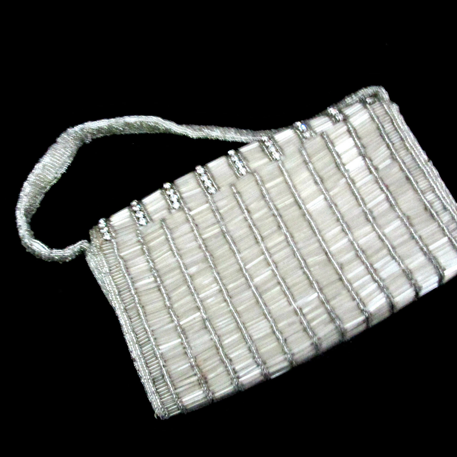 Walborg Beaded Bag, with Rhinestones, Silver Wedding Clutch, Beaded Rhinestone Evening Bag, Vintage Gifts, Make Offer
