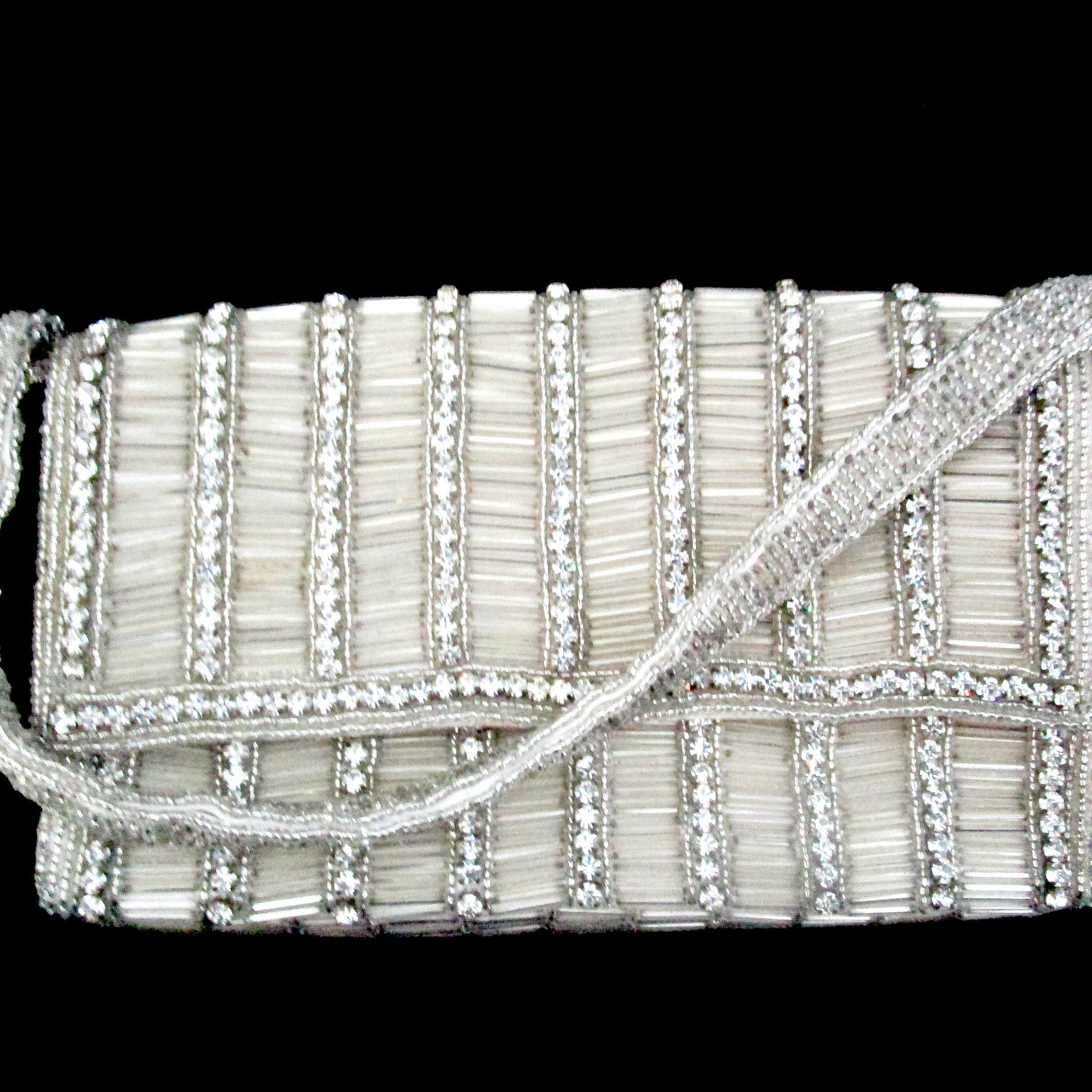 Walborg Beaded Bag, with Rhinestones, Silver Wedding Clutch, Beaded Rhinestone Evening Bag, Vintage Gifts, Make Offer