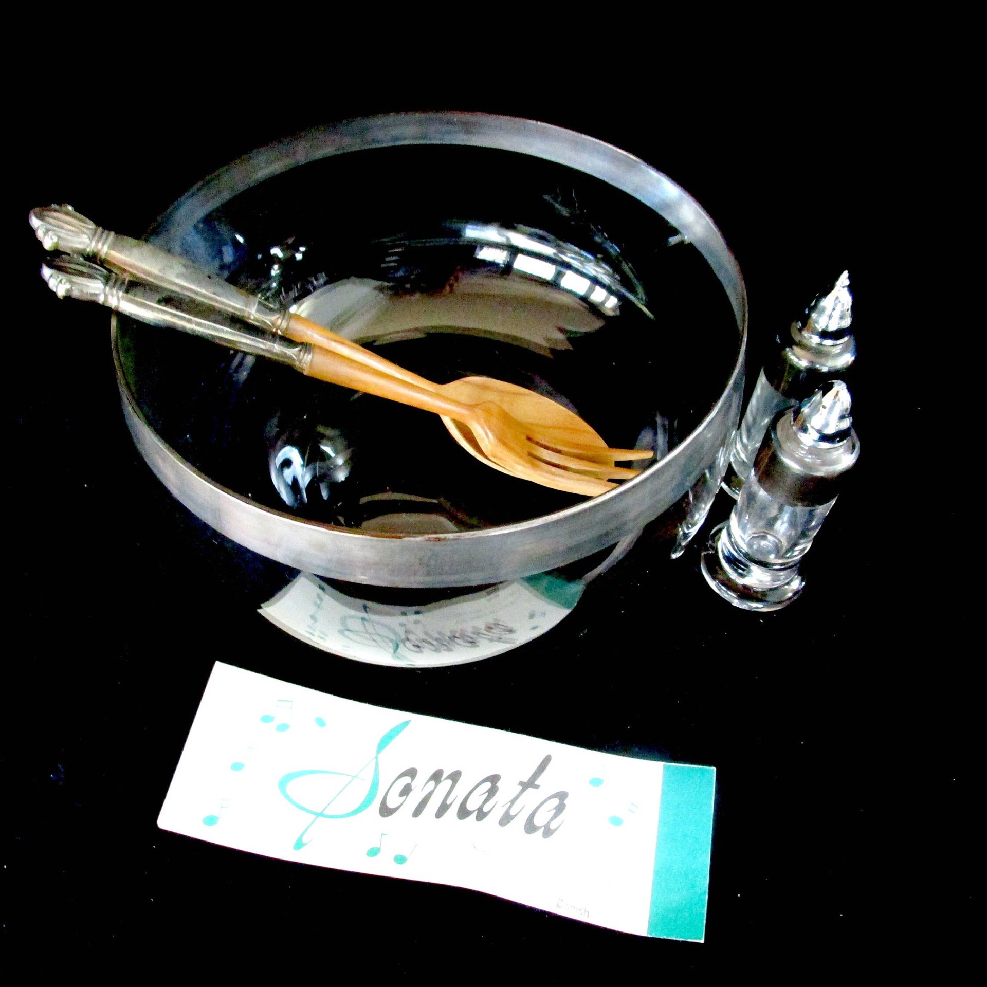 Sterling and Wood Sterling Salad Serving Set, Royal Lancer, Complete 5pc Set, Sterling Handles, Sterling Rimmed, Original Box, Make Offer