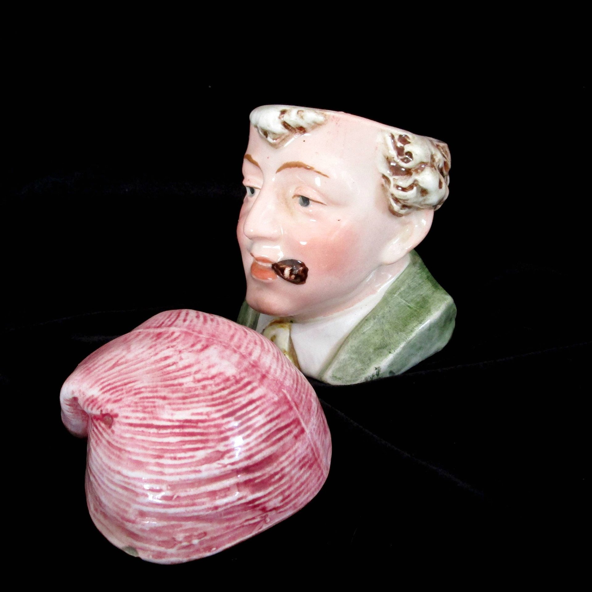 Antique Tobacco Jar Humidor, Majolica Head Container, Cigar Bar Decor, Man in Stocking Cap, Made in Germany, Vintage Gifts, Fathers Day Gift