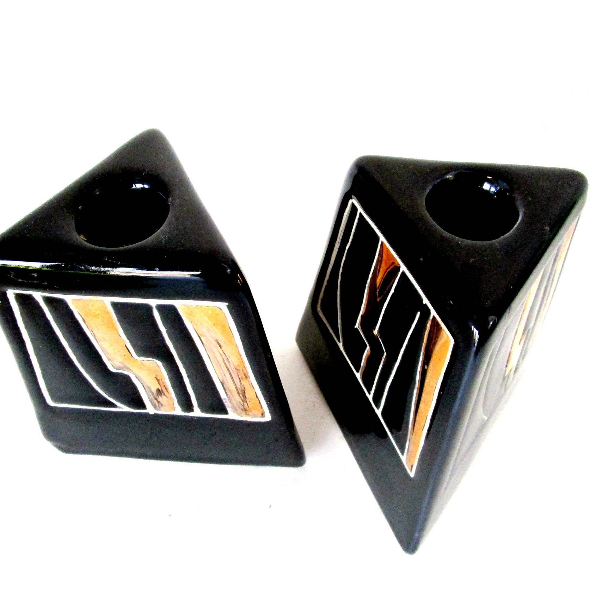 Mid Century Candle Holders, Cubist Modern Candle Holders, Black Gold Candle Holders, Vintage Gifts, Make Offer