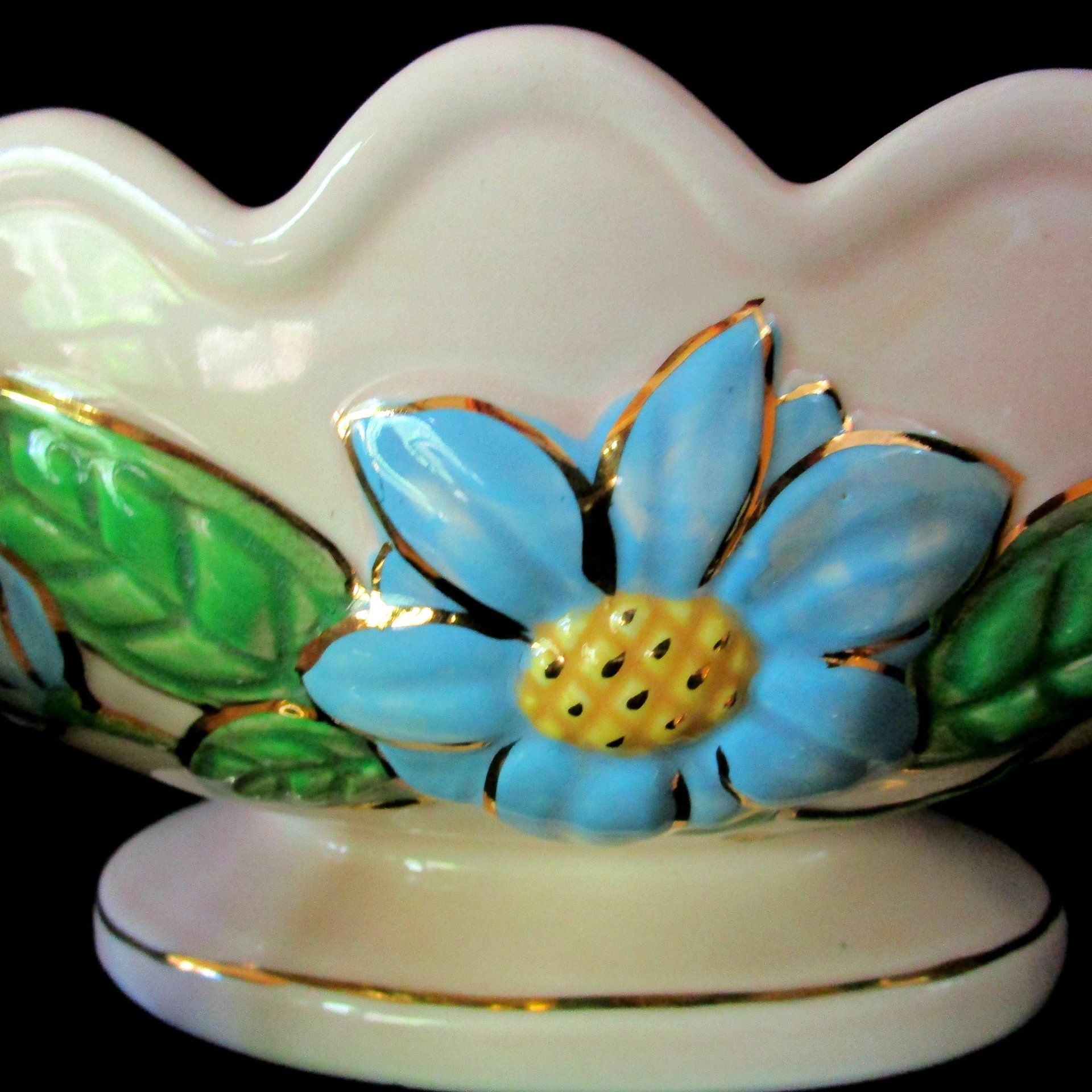 Hull Pottery, Hull Console Set, Bowl and 2 Candle Holders, Blue Florals on Pink, Mid Century Statement Piece, Wedding Gift