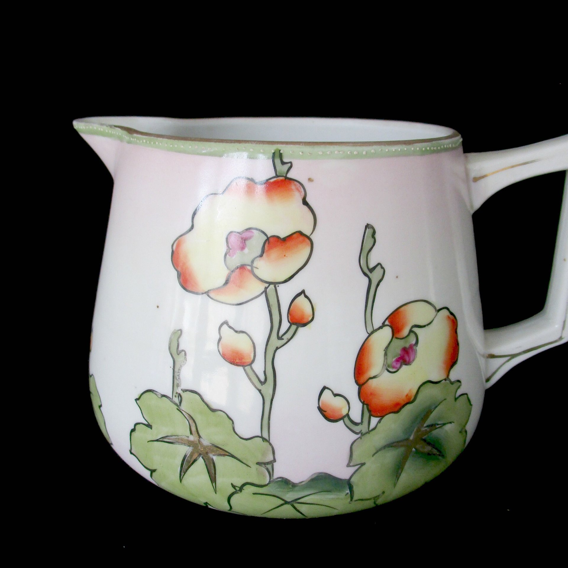 Antique Large Pitcher, Stout Water or Milk Pitcher, Nippon Japan, Floral Hand Painted, Farmhouse Decor, 1910s, Vintage Gifts, Make Offer