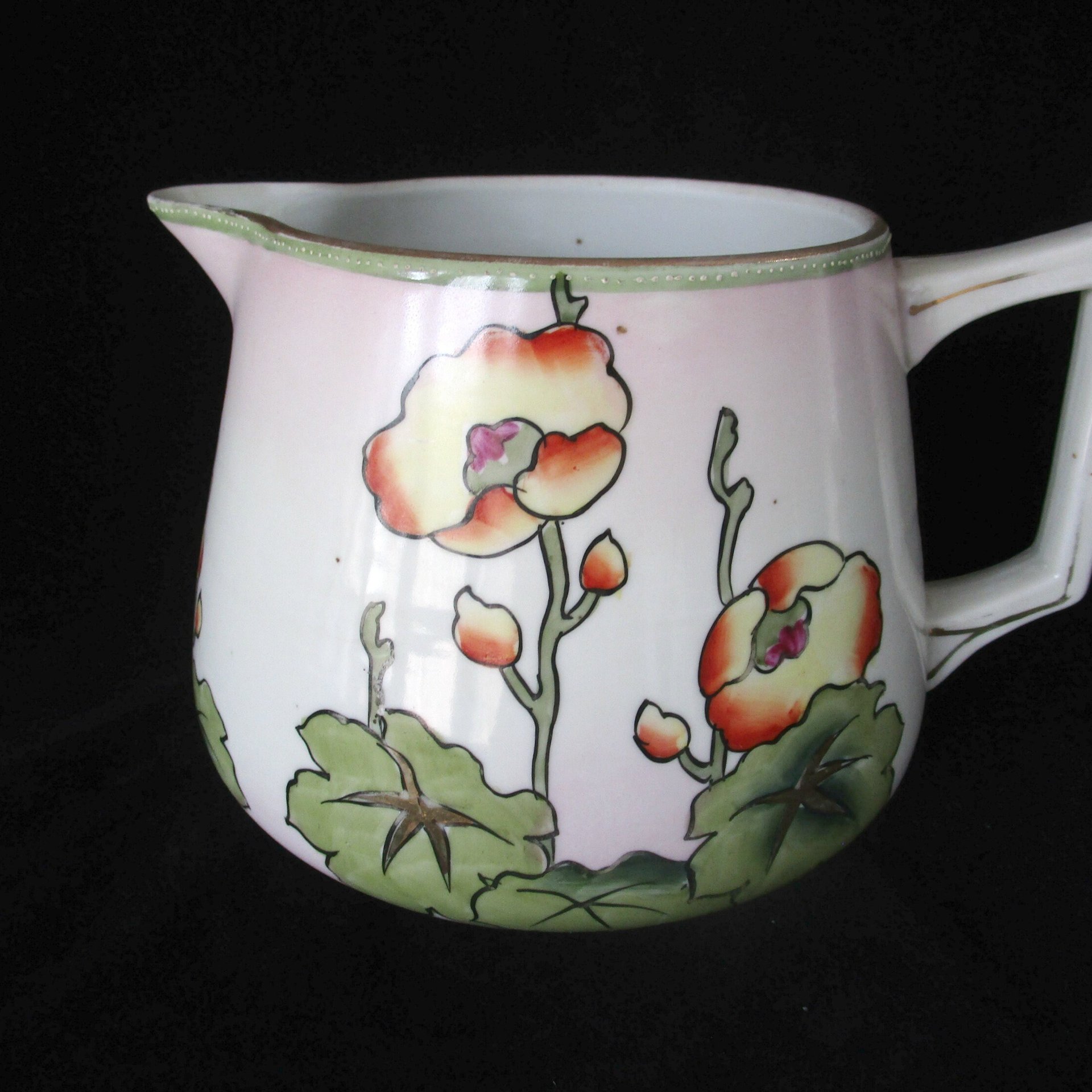 Antique Large Pitcher, Stout Water or Milk Pitcher, Nippon Japan, Floral Hand Painted, Farmhouse Decor, 1910s, Vintage Gifts, Make Offer