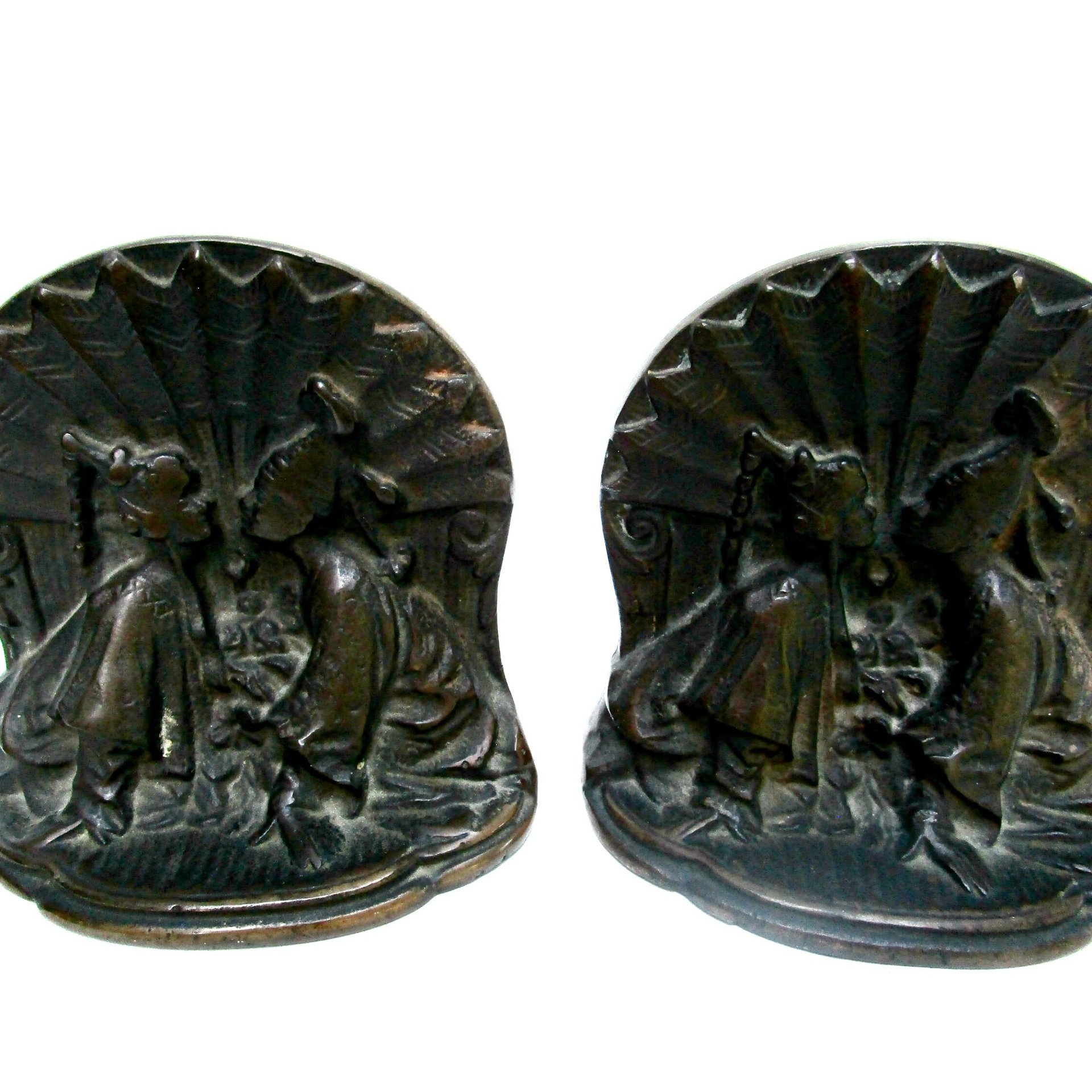 Bookends for Asian Decor, Heavy Cast Metal, Siam Couple Kissing, Thai Design, Great Gift for Book Lover, 1920s, Vintage Gifts, Make Offer