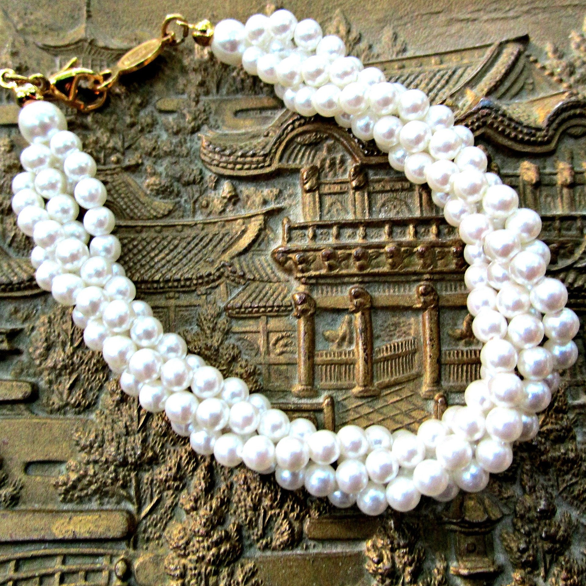 Napier Pearl Bracelet, Twisted Strands, Napier Jewelry, Quadruple Strands, 8 Inch,  Bridal Jewelry, Vintage Gifts, Make Offer