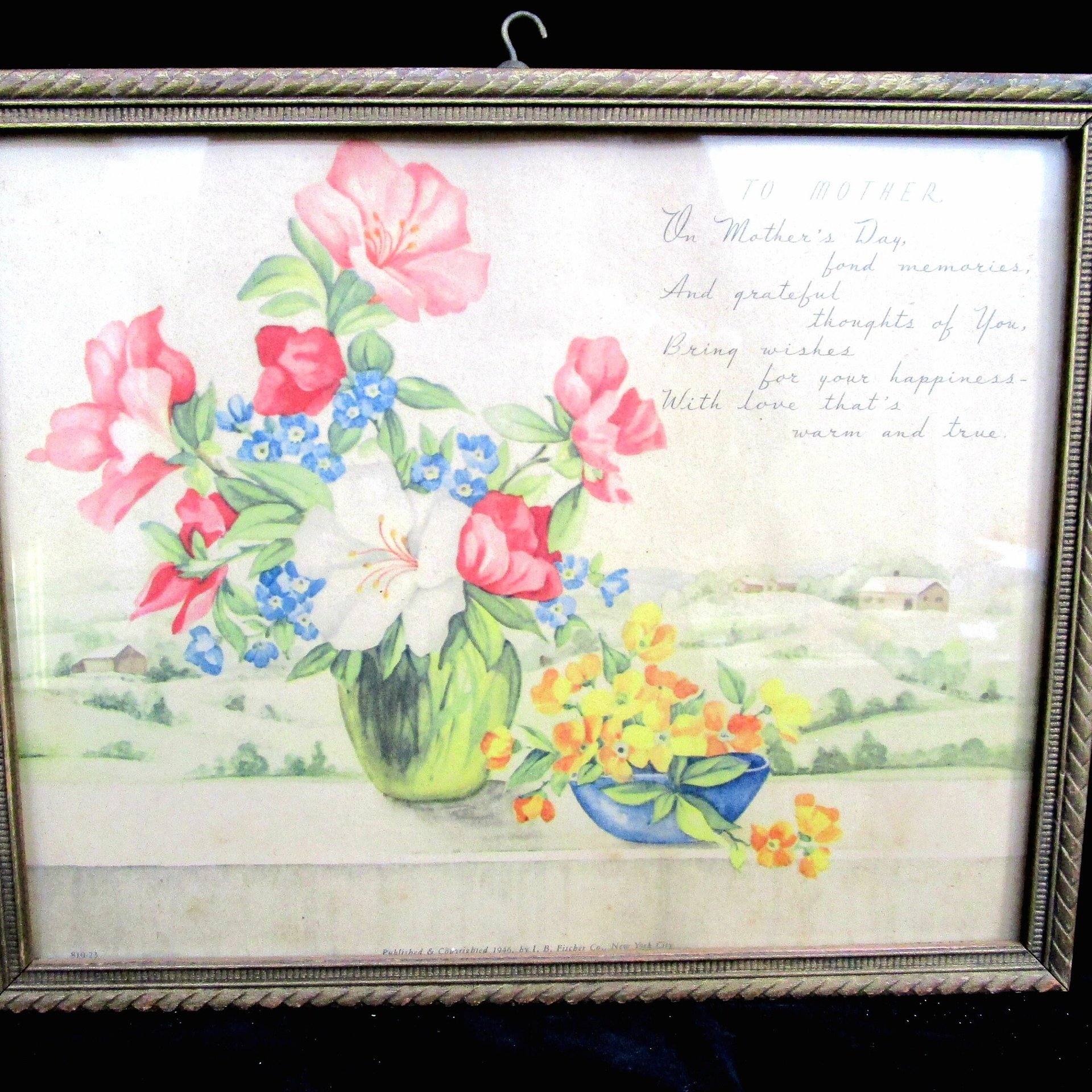 Vintage Mothers Day Gift, Wall Decor for Mom, Mothers Day Poem, Vase of Flowers, Vintage Gift for Mother, Make Offer