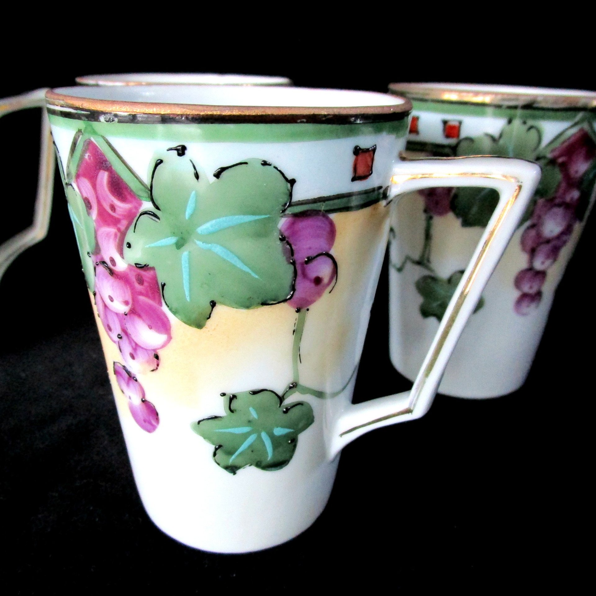 Antique Cups or Mugs, Nippon Cider or Chocolate Cups, Te Oh Nippon, Hand Painted, Nippin China, Early 1900s