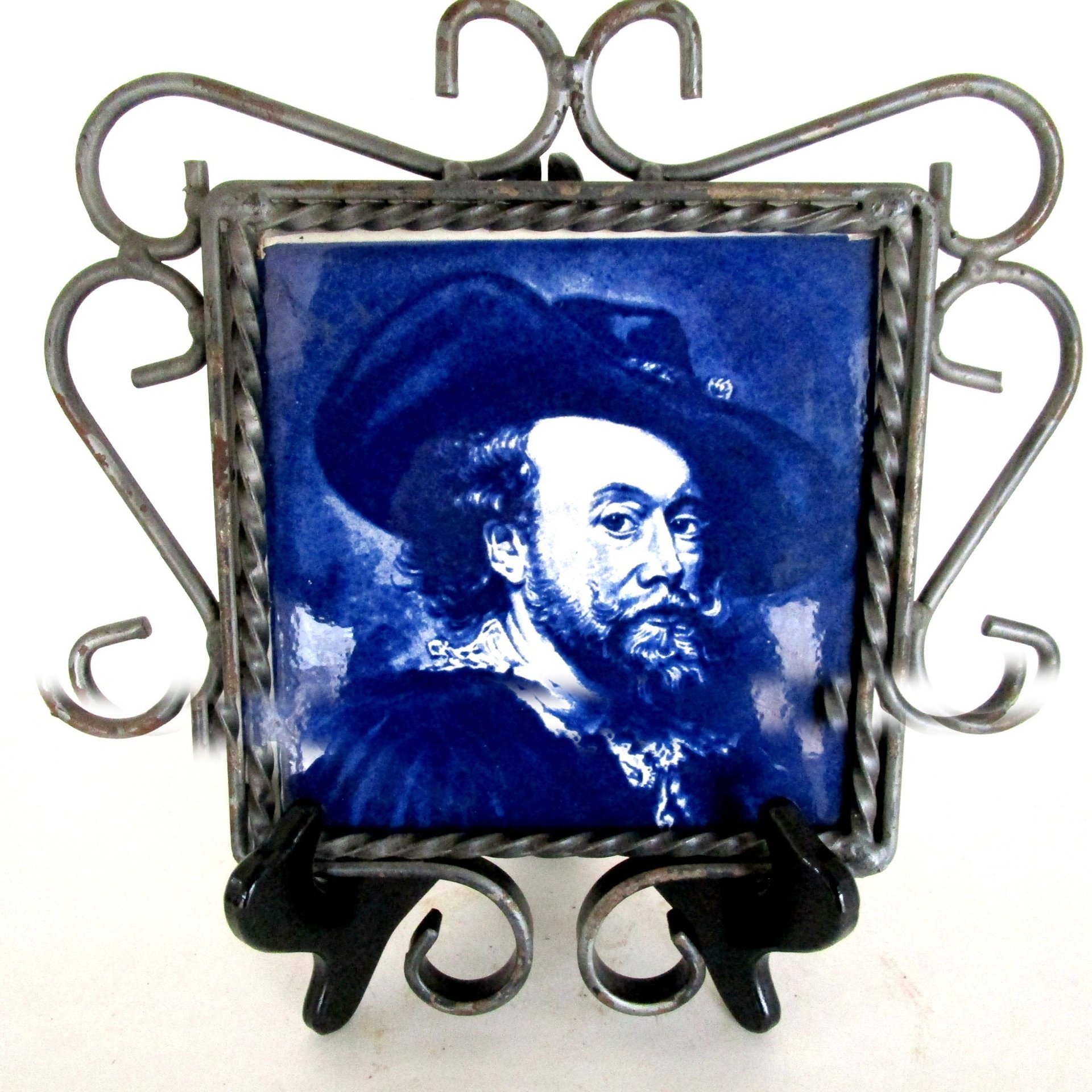 Ceramic Tile Trivet, Rembrandt Framed Tile, Cobalt Blue Tile, Blue White Decor, Blue Kitchen Decor, Make Offer