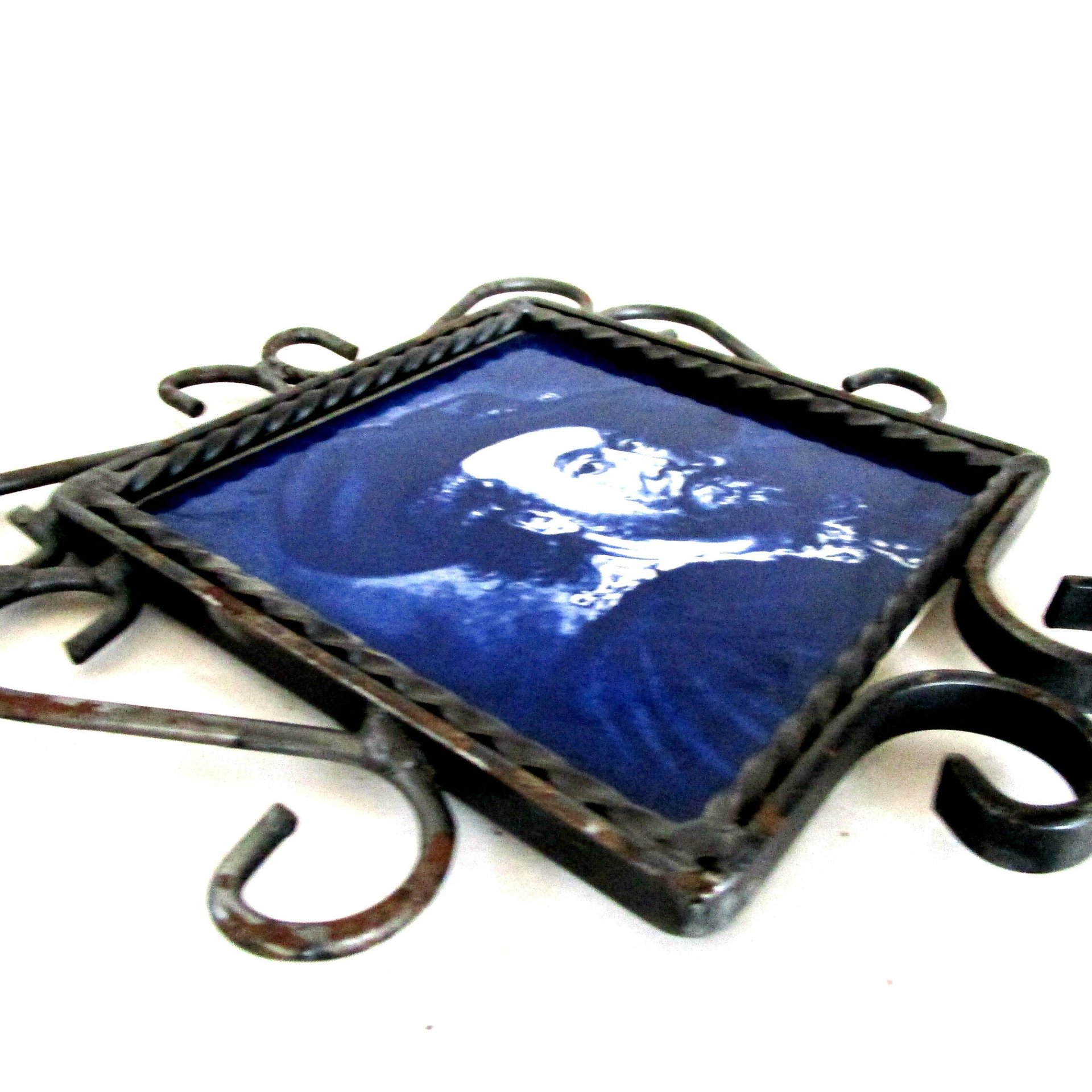 Ceramic Tile Trivet, Rembrandt Framed Tile, Cobalt Blue Tile, Blue White Decor, Blue Kitchen Decor, Make Offer