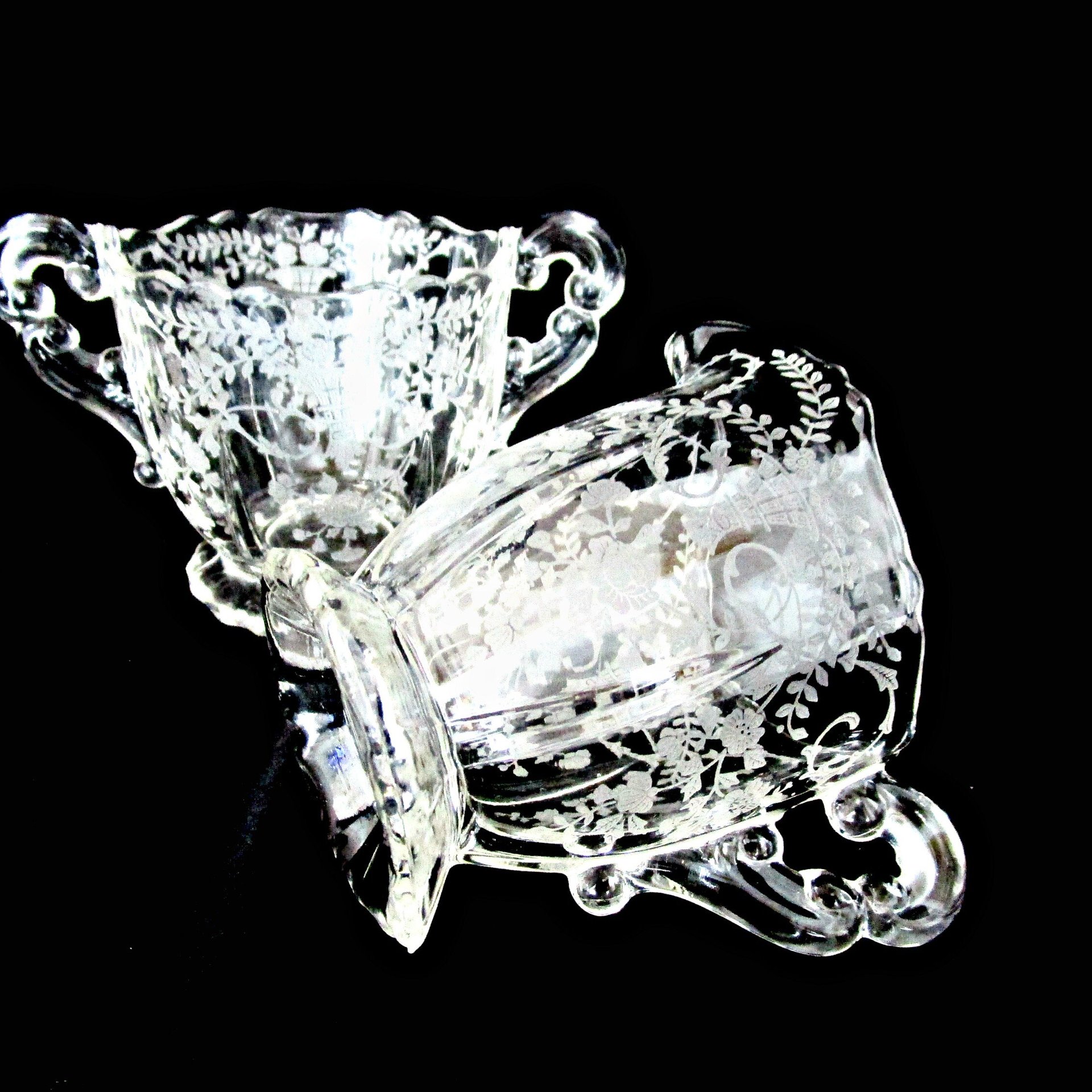 Cambridge Portia Cream and Sugar Bowl, Creamer and Sugar, 1940s, Cambridge Crystal, Portia Pattern, Wedding Gift, 2 Sets Avail