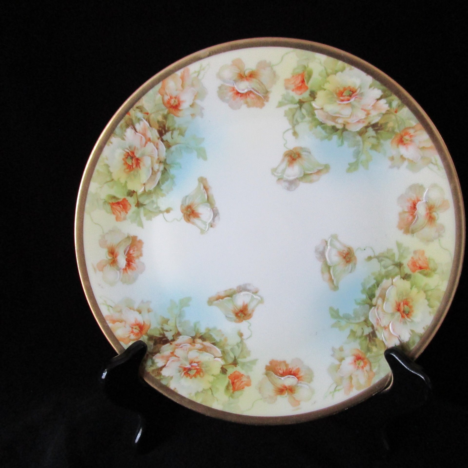 Antique Plate, Prussia Royal Rudolstadt, Creamy White Florals, Cabinet Display Plate, Late 1800s, 2 Avail