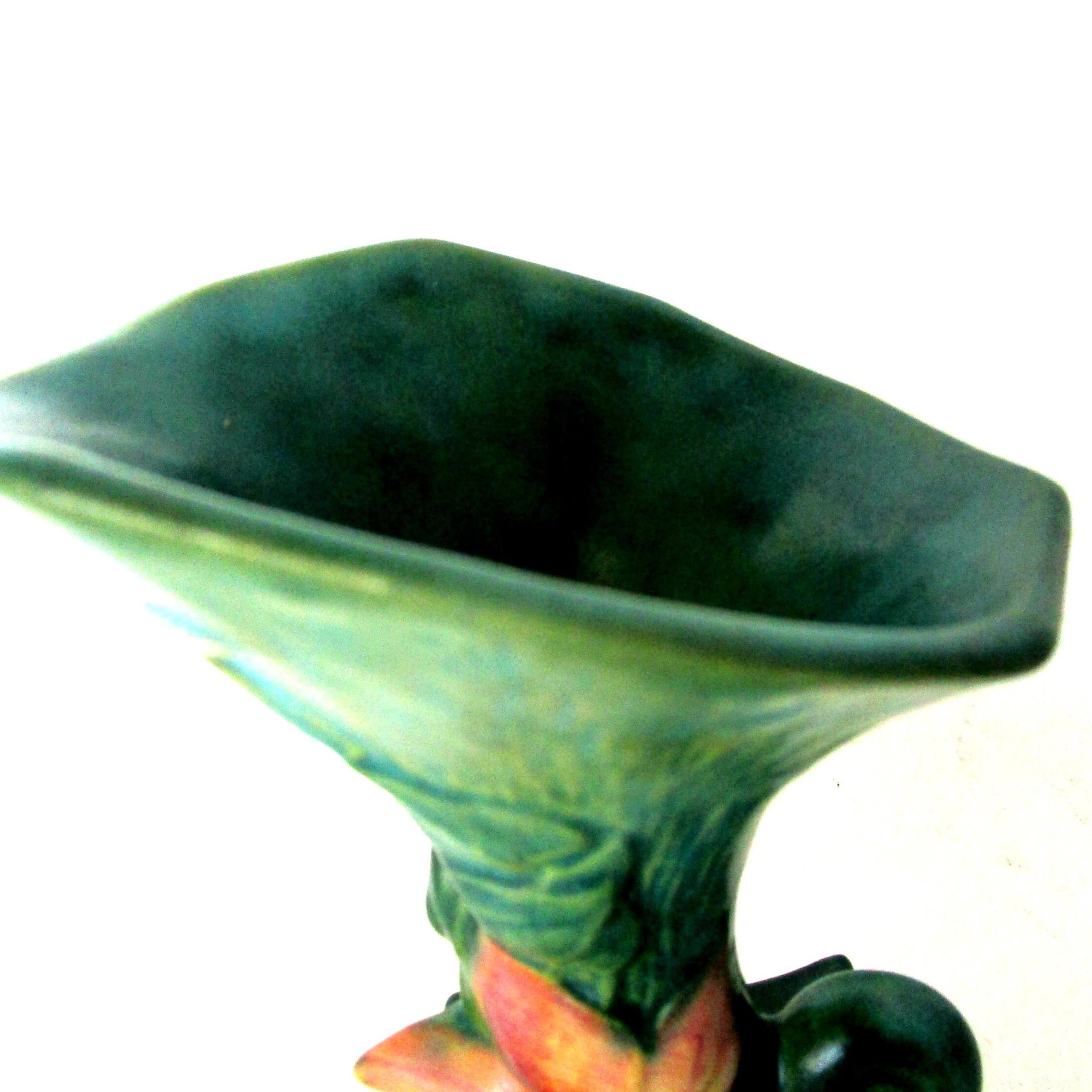 Roseville Pottery Vase, Clematis Cornucopia, Green Pink, American Art Pottery, Ohio Pottery