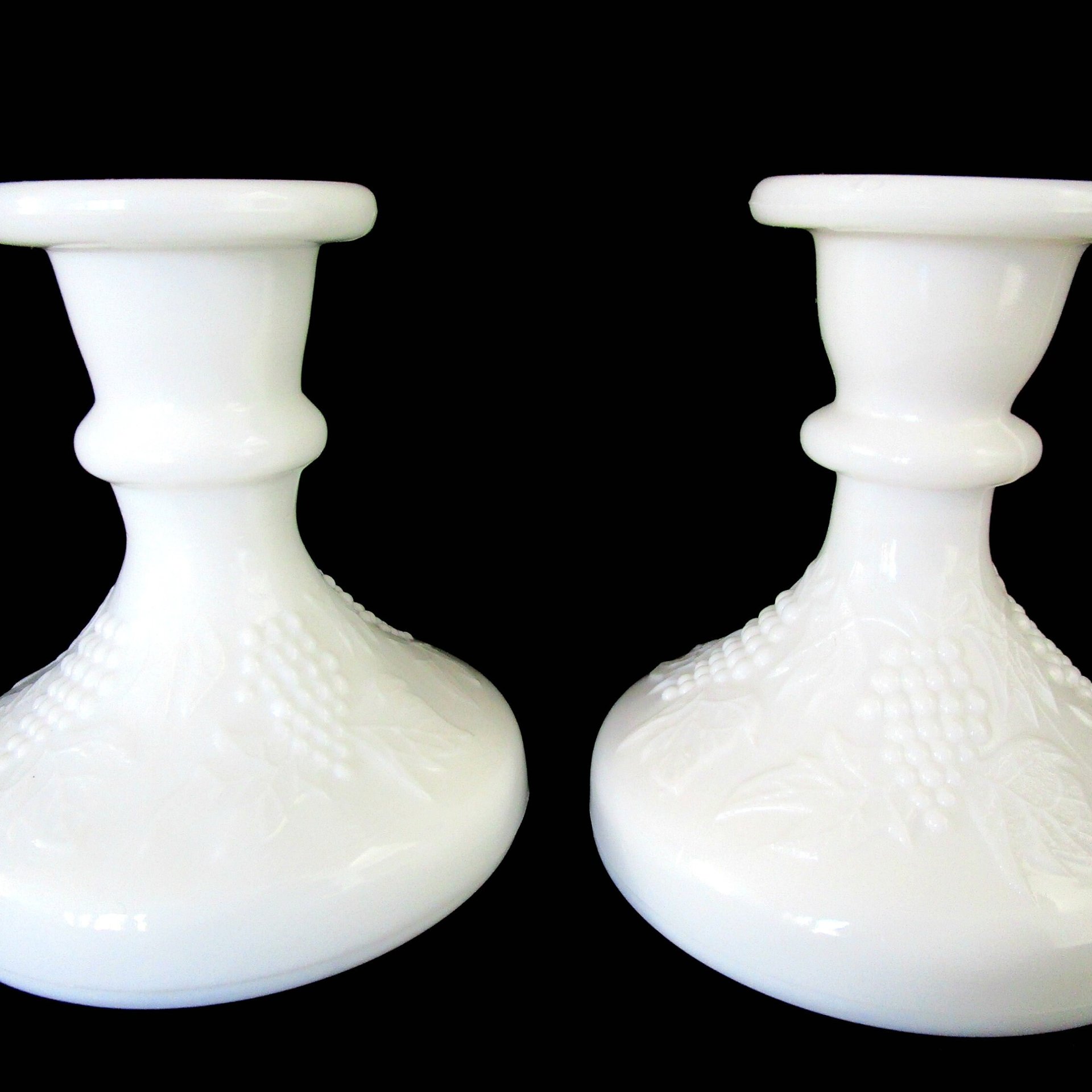 Milk Glass Candleholders, Set of 2, Grape and Leaves Design, White Candlestick Holders, Wedding Decor, Farmhouse Decor, Make Offer