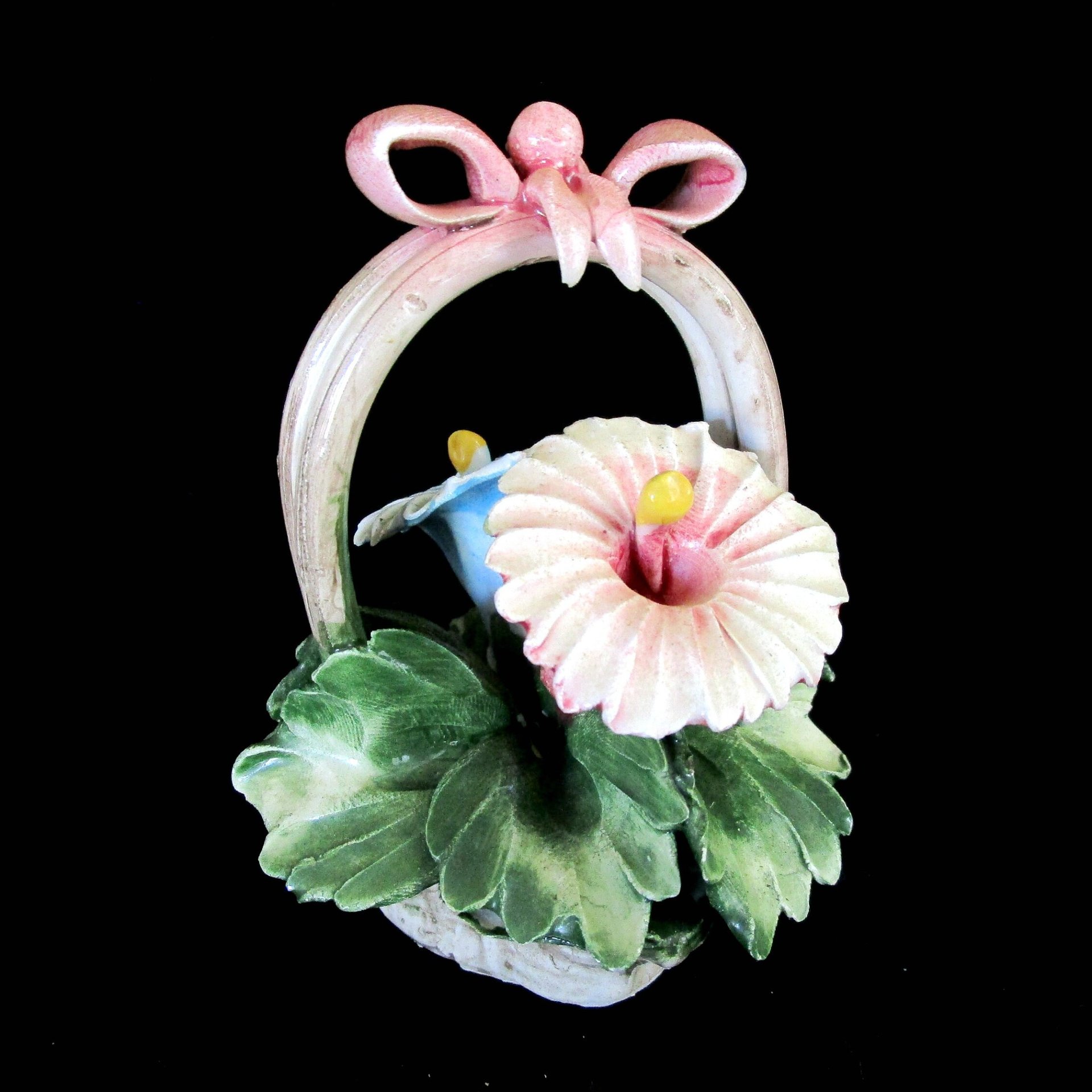 Vintage Capodimonte Flower Basket, Nuevo Capodimonte, Italian Porcelain, Flowers in Basket, Bow on Handle, Mothers Day Gift