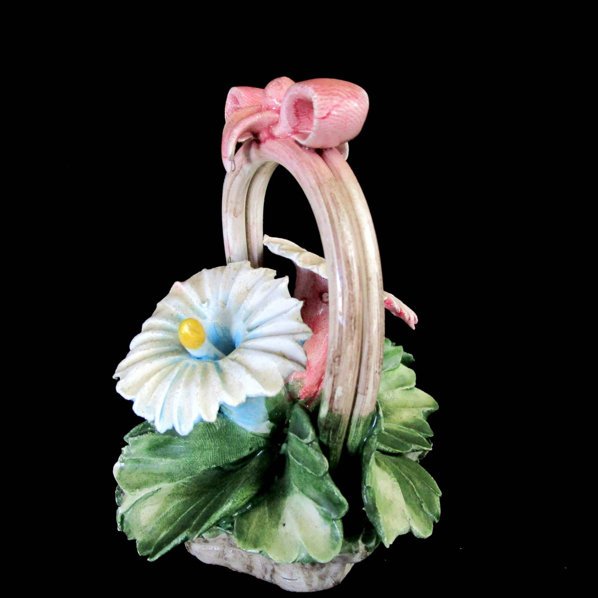 Vintage Capodimonte Flower Basket, Nuevo Capodimonte, Italian Porcelain, Flowers in Basket, Bow on Handle, Mothers Day Gift