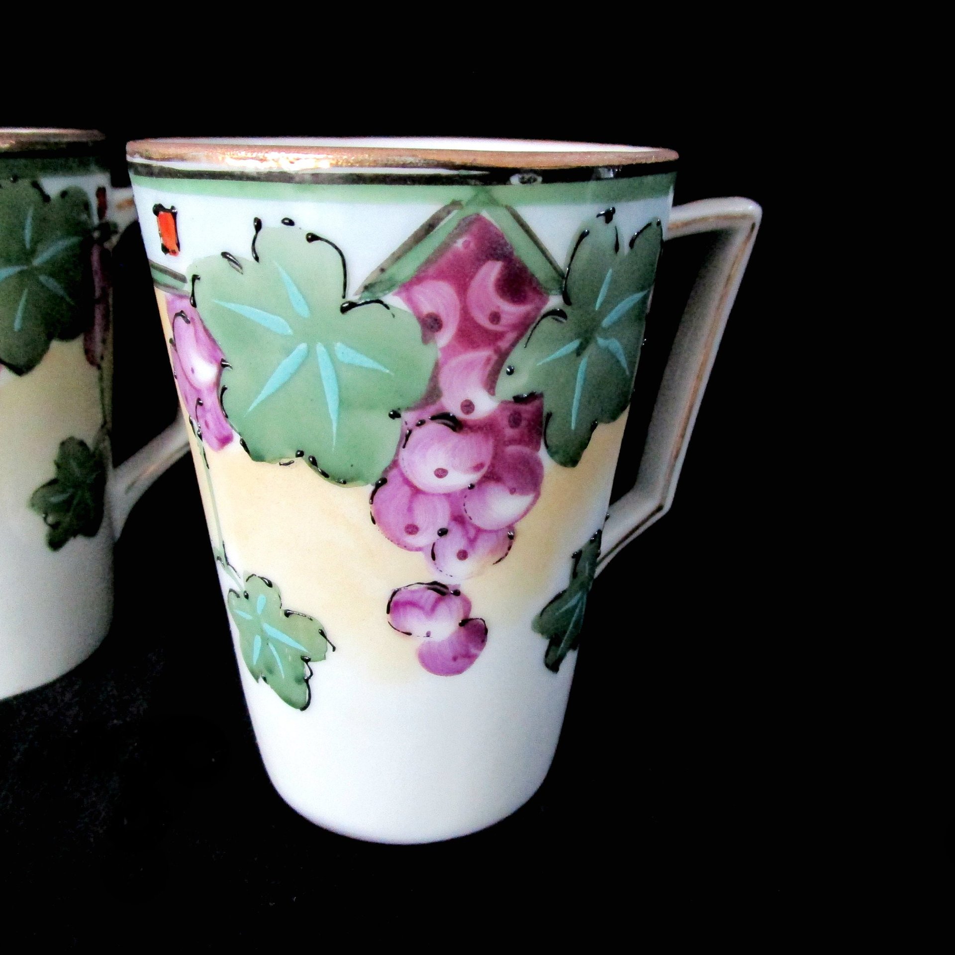 Antique Cups or Mugs, Nippon Cider or Chocolate Cups, Te Oh Nippon, Hand Painted, Nippin China, Early 1900s