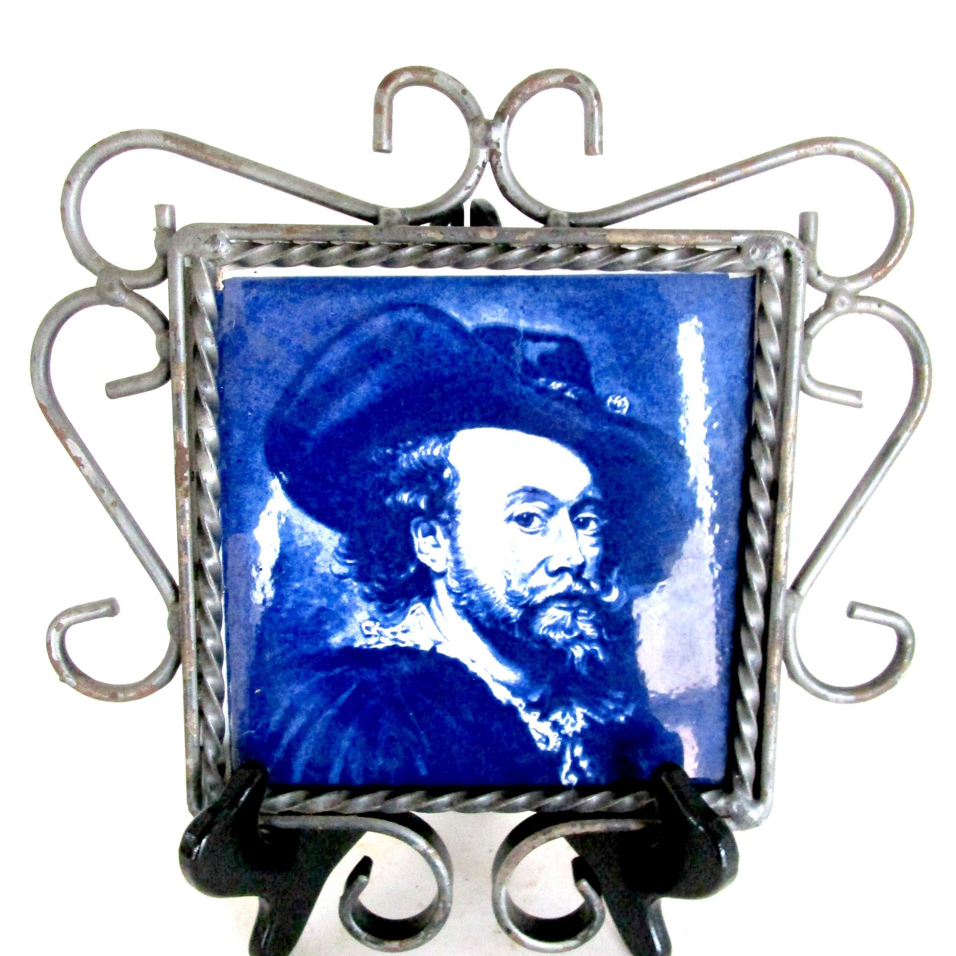 Ceramic Tile Trivet, Rembrandt Framed Tile, Cobalt Blue Tile, Blue White Decor, Blue Kitchen Decor, Make Offer