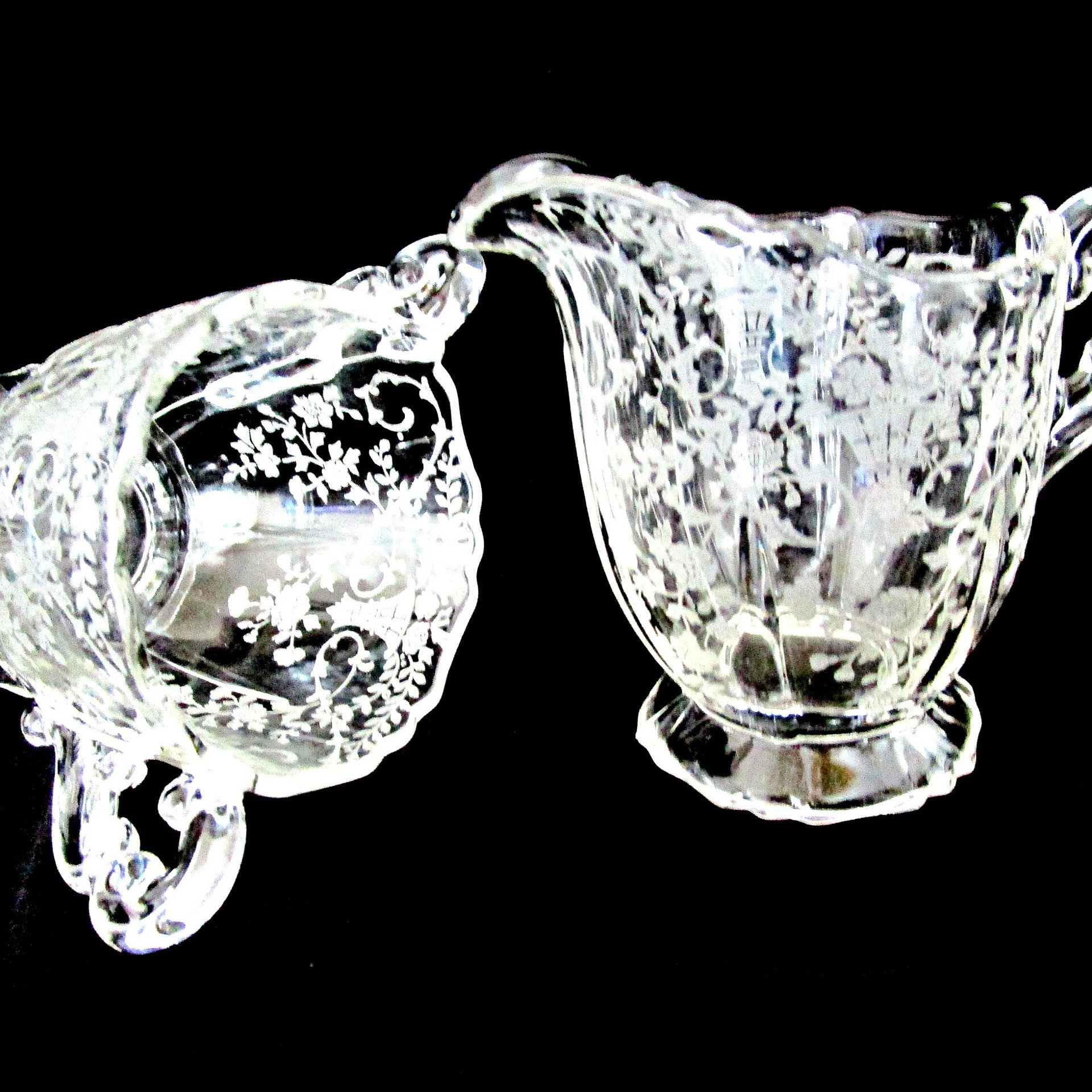 Cambridge Portia Cream and Sugar Bowl, Creamer and Sugar, 1940s, Cambridge Crystal, Portia Pattern, Wedding Gift, 2 Sets Avail