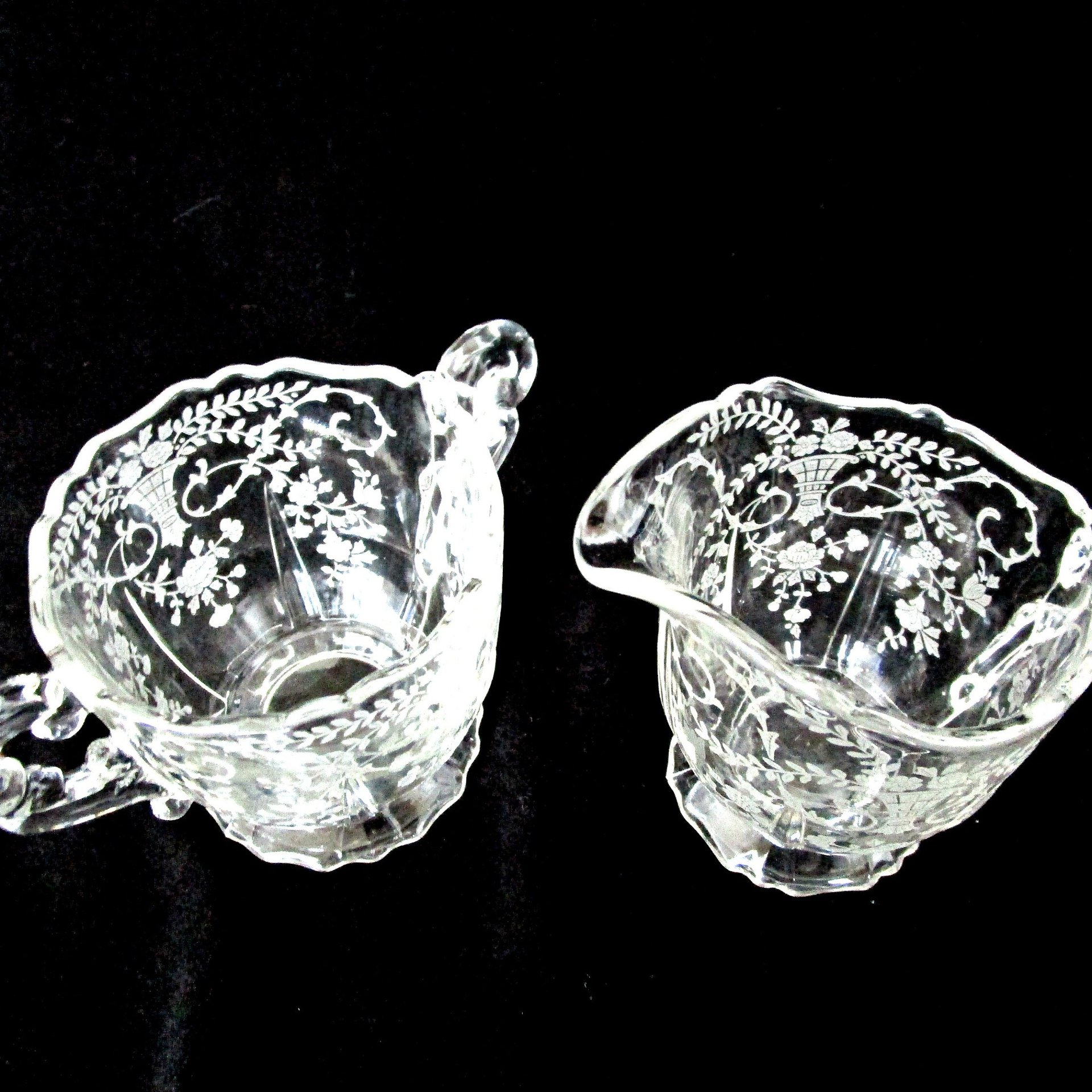 Cambridge Portia Cream and Sugar Bowl, Creamer and Sugar, 1940s, Cambridge Crystal, Portia Pattern, Wedding Gift, 2 Sets Avail