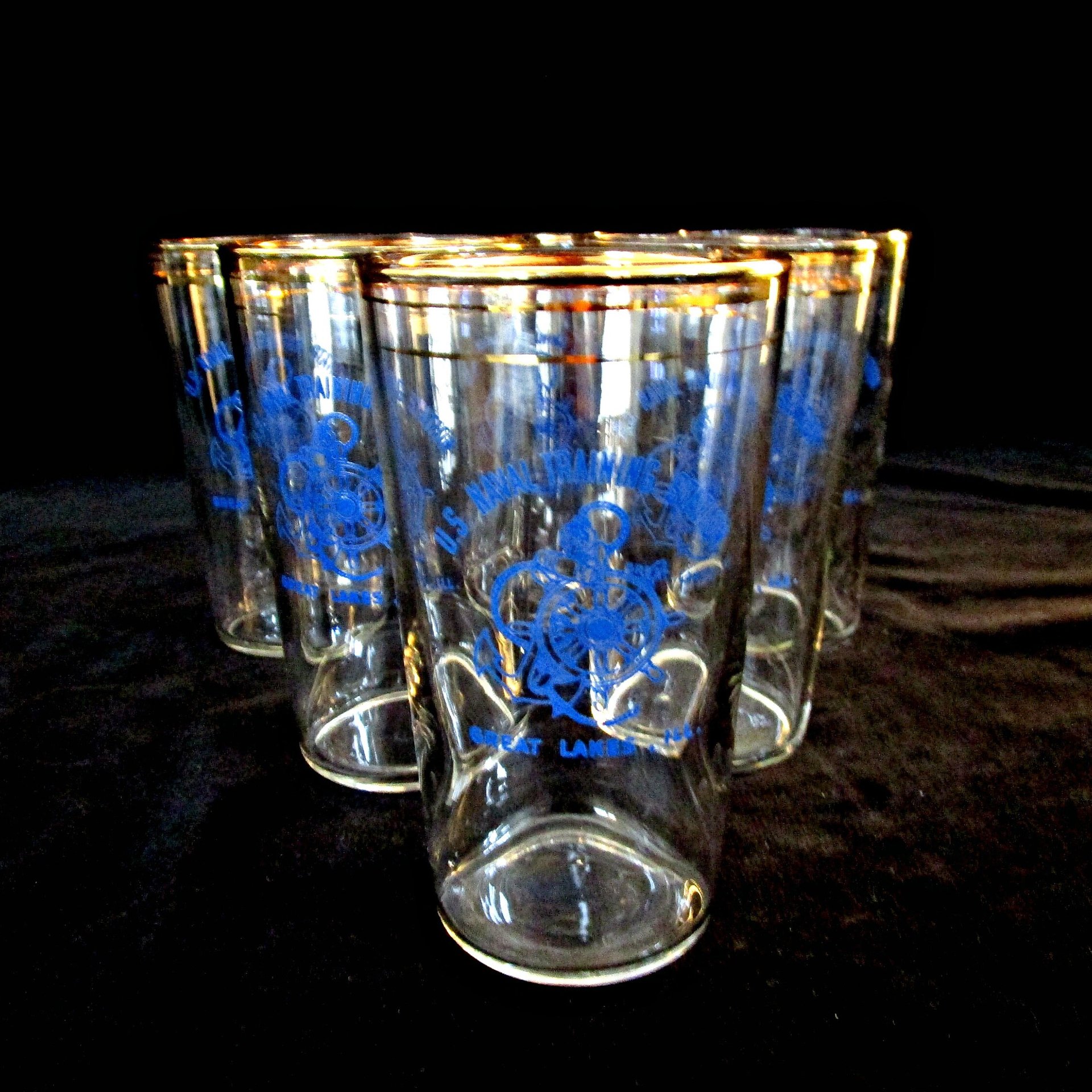 US Naval Training Station Barware, Great Lakes, Illinois, Navy Barware, Set of 6, Gift for Navy Veteran, Make Offer