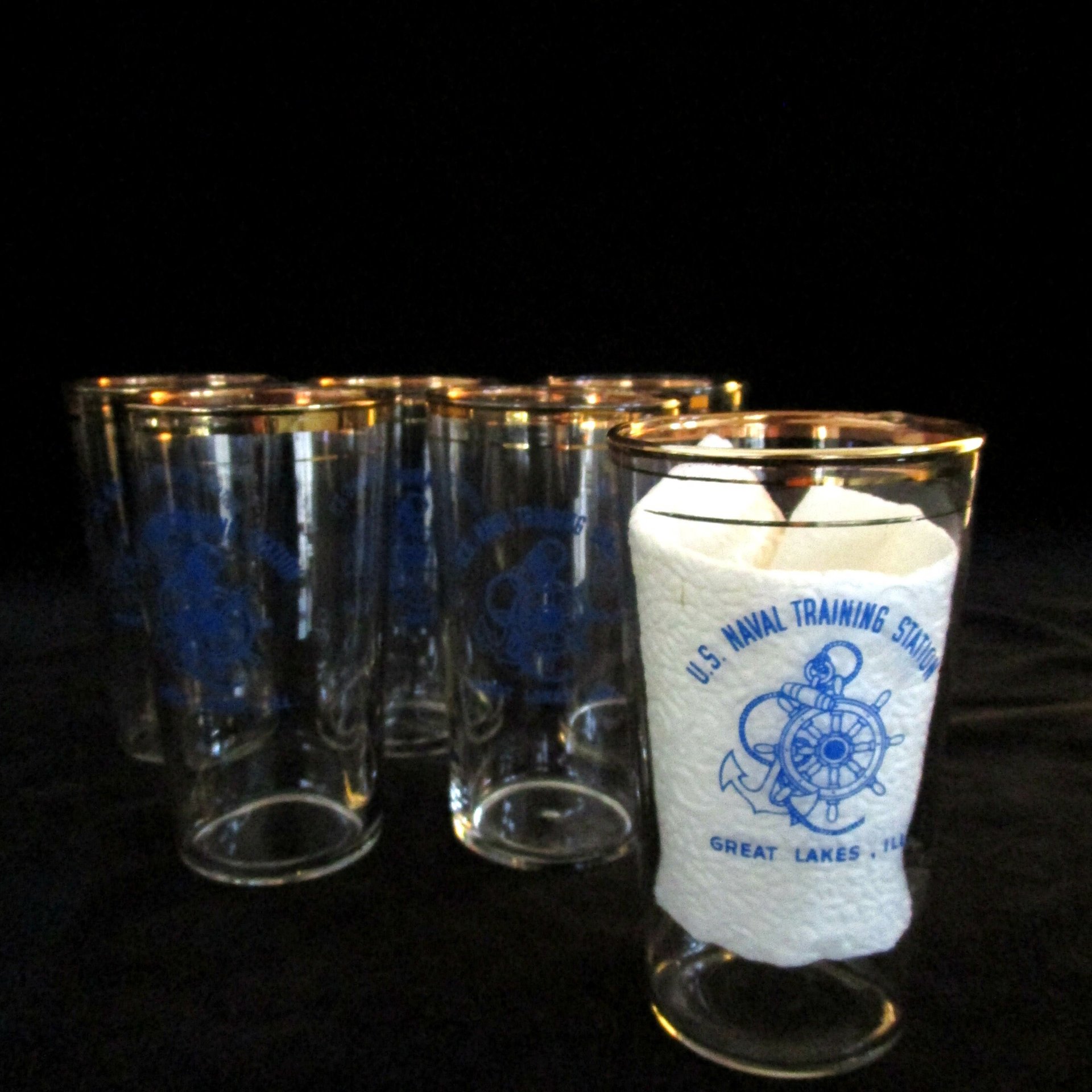 US Naval Training Station Barware, Great Lakes, Illinois, Navy Barware, Set of 6, Gift for Navy Veteran, Make Offer