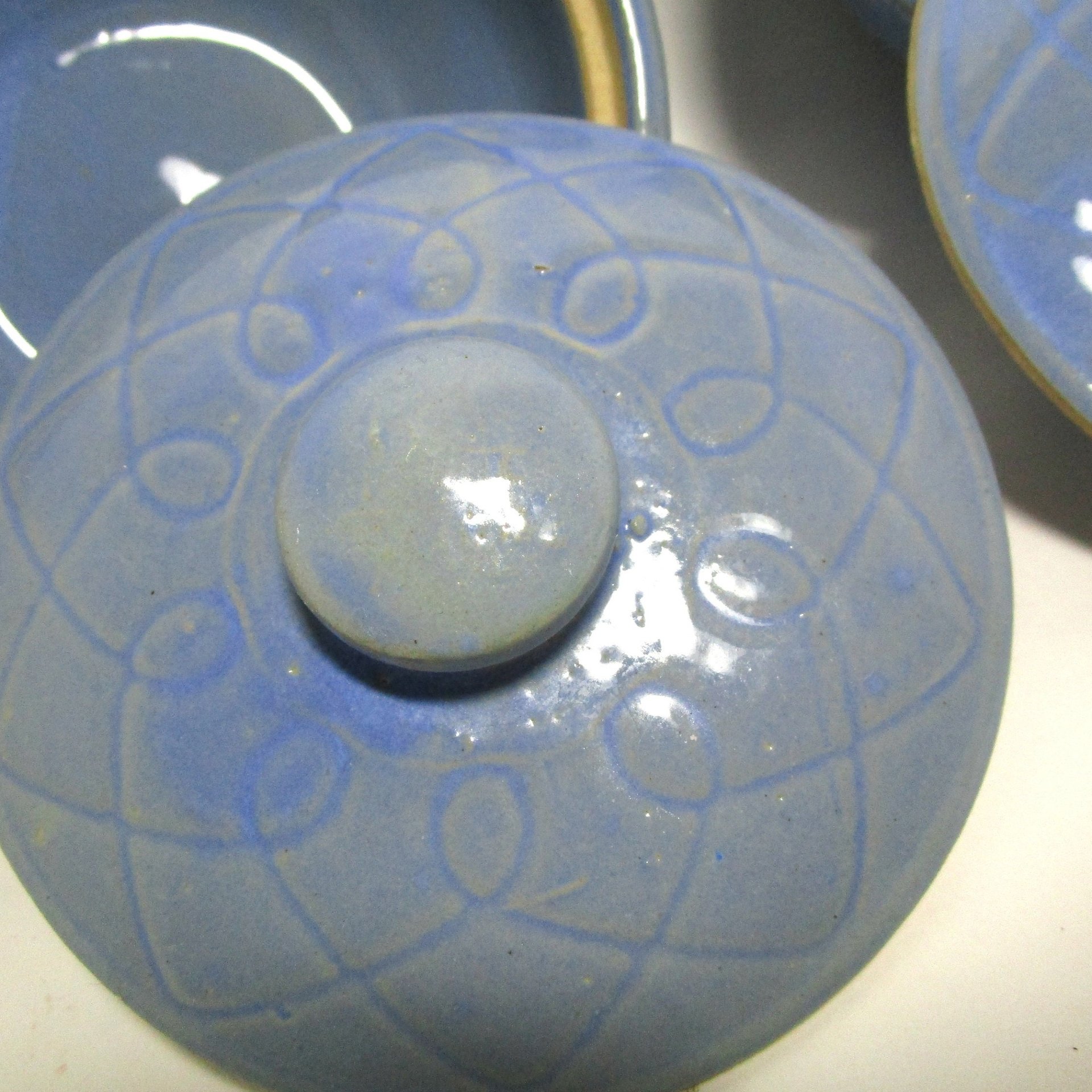 Oven Ware Baking Pots, Lidded Soup Bowls, with Handle, Small Casserole Dishes, Made in USA, Blue Glaze, Farmhouse Kitchen, Make Offer