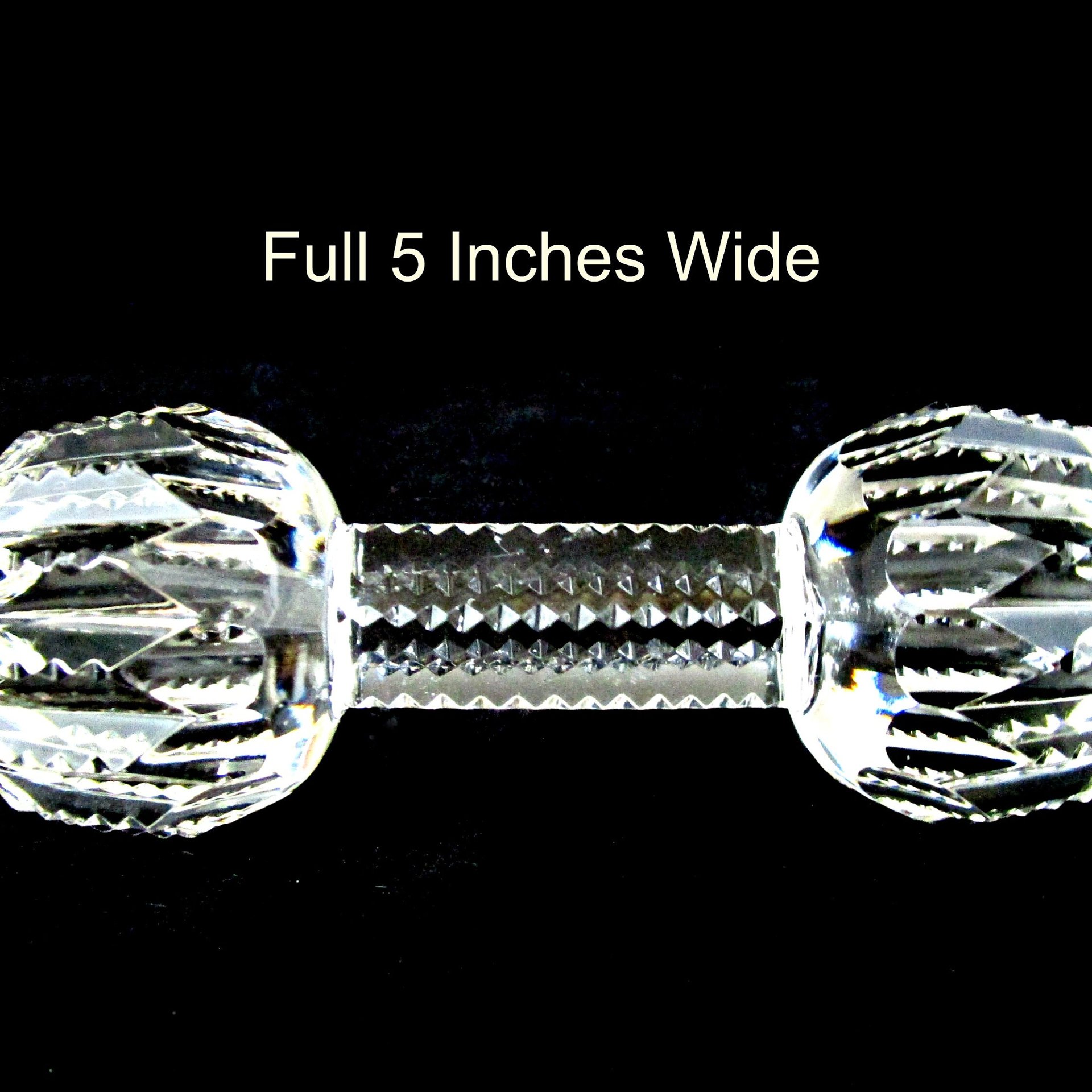 Large Crystal Knife Rest, 5 Inches Wide, Serving Utensil Rest, Crystal Dumbbell, Wedding Cake Knife Rest, Sawtooth Cuts, Excellent Condition