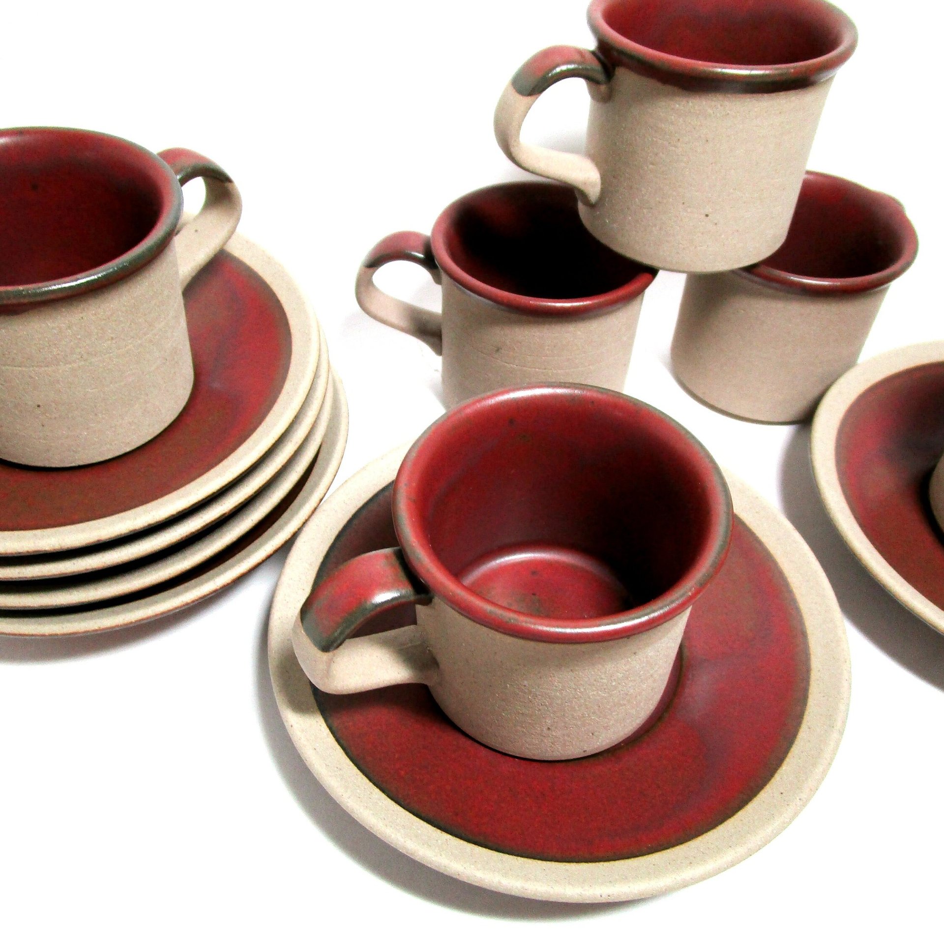 Stoneware Espresso Set, 6 Cups, 6 Saucers, Fitz and Floyd, Rustic Farmhouse Espresso Set, Excellent Condition, Espresso Lover, Make Offer