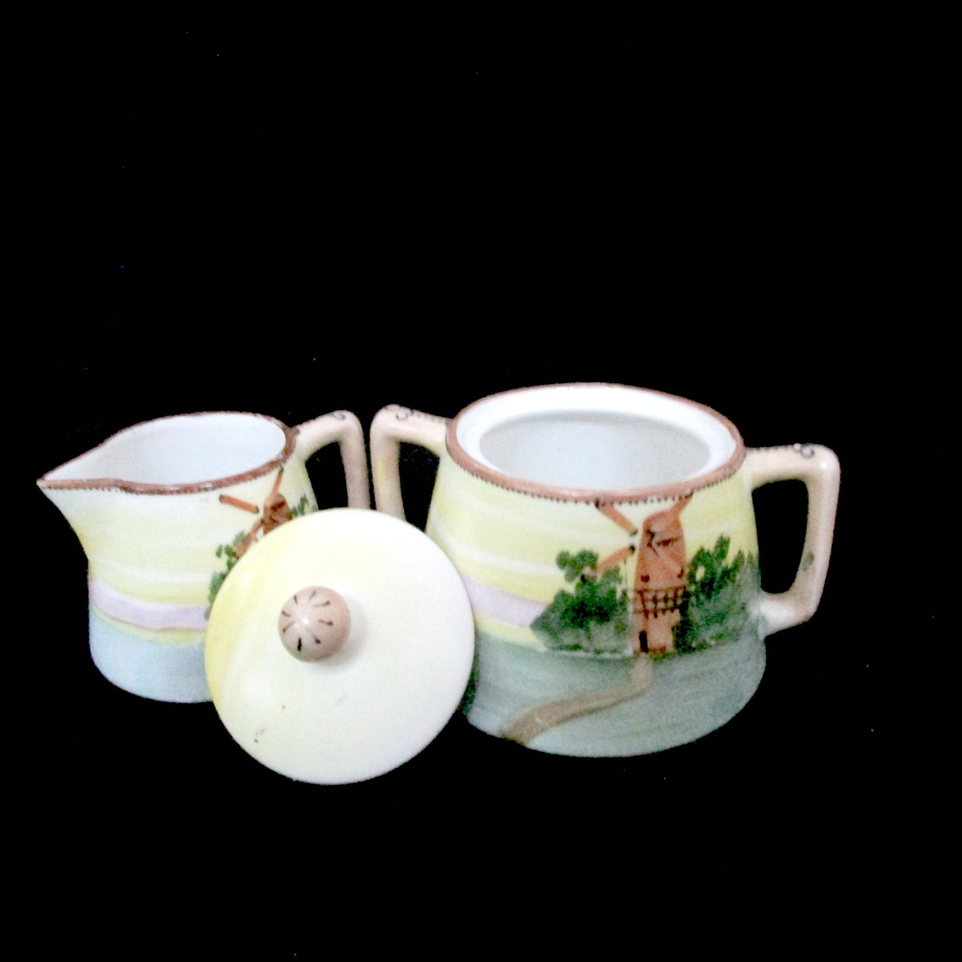 Nippon Cream and Sugar Set, Dutch Windmill, Cream Pitcher and Sugar Bowl, Hand Painted, Make Offer