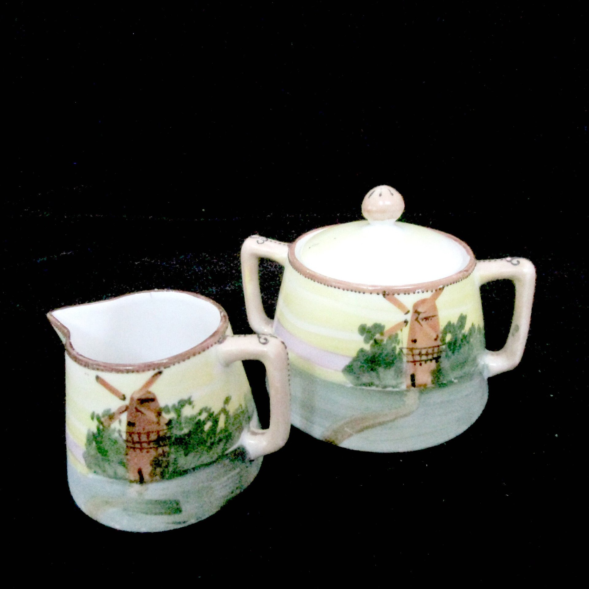 Nippon Cream and Sugar Set, Dutch Windmill, Cream Pitcher and Sugar Bowl, Hand Painted, Make Offer