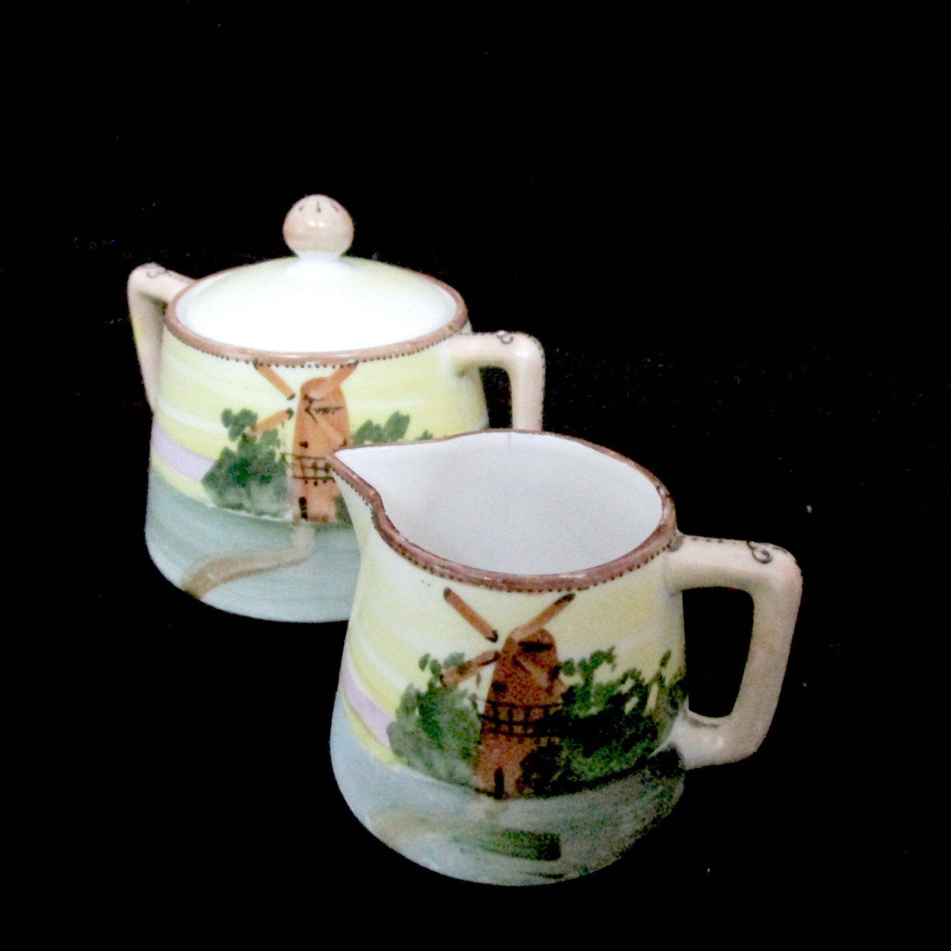 Nippon Cream and Sugar Set, Dutch Windmill, Cream Pitcher and Sugar Bowl, Hand Painted, Make Offer