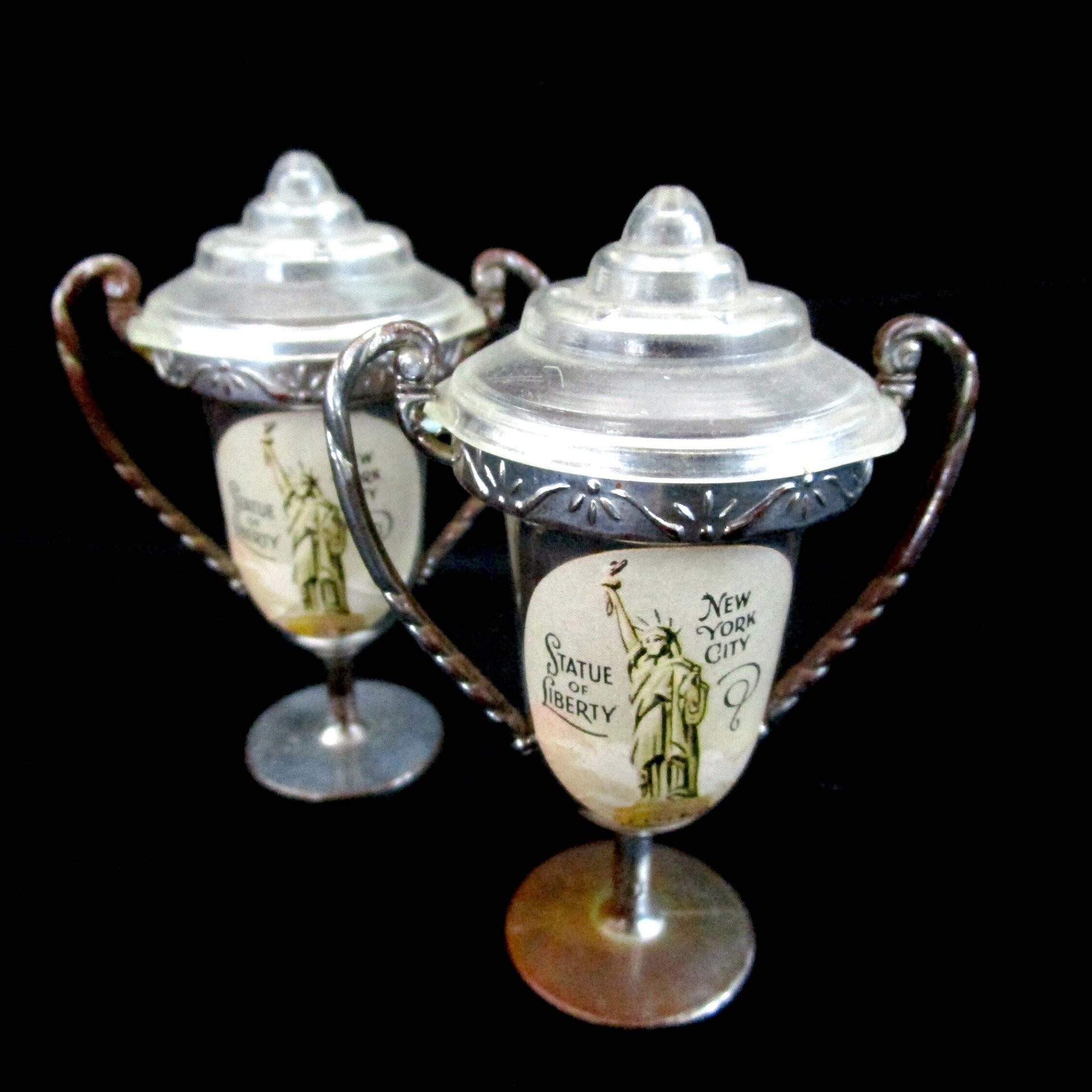 New York City, Salt and Pepper Shakers, Statue of Liberty,  New York Souvenir,  Silver Loving Cup Shakers, 1930s, Make Offer