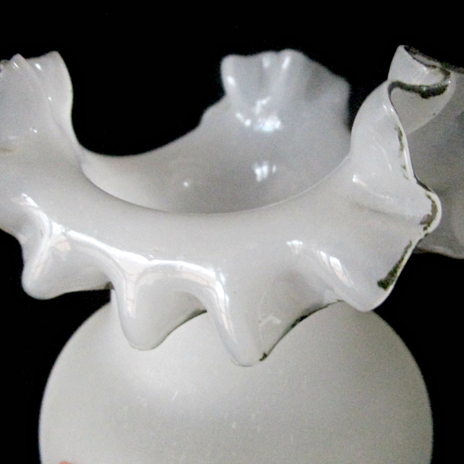 Antique Victorian Vase, Bristol Opaline, Ruffled Lip, Double Crimp, Hand Painted, Victorian Decor, 1920s