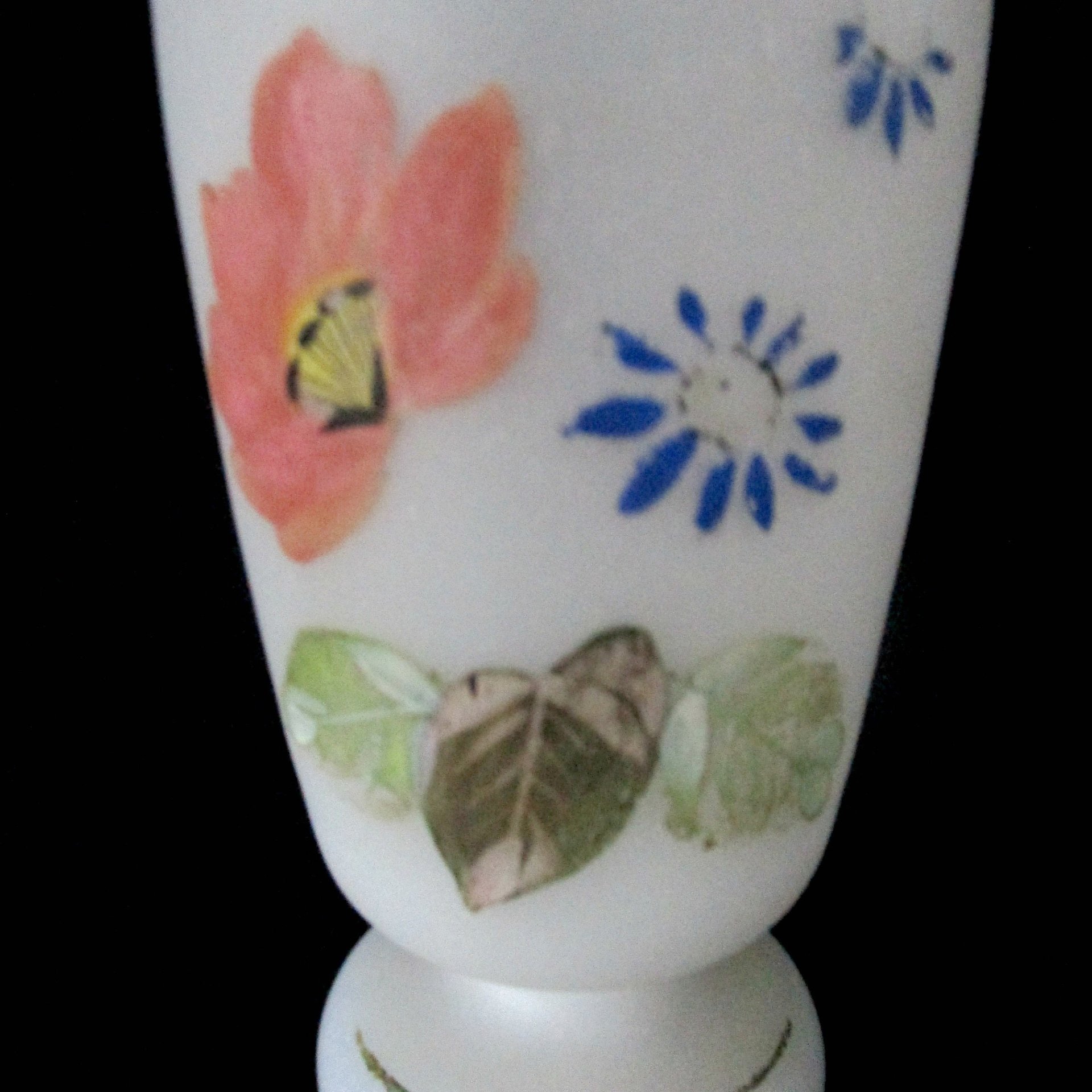 Antique Victorian Vase, Bristol Opaline, Ruffled Lip, Double Crimp, Hand Painted, Victorian Decor, 1920s