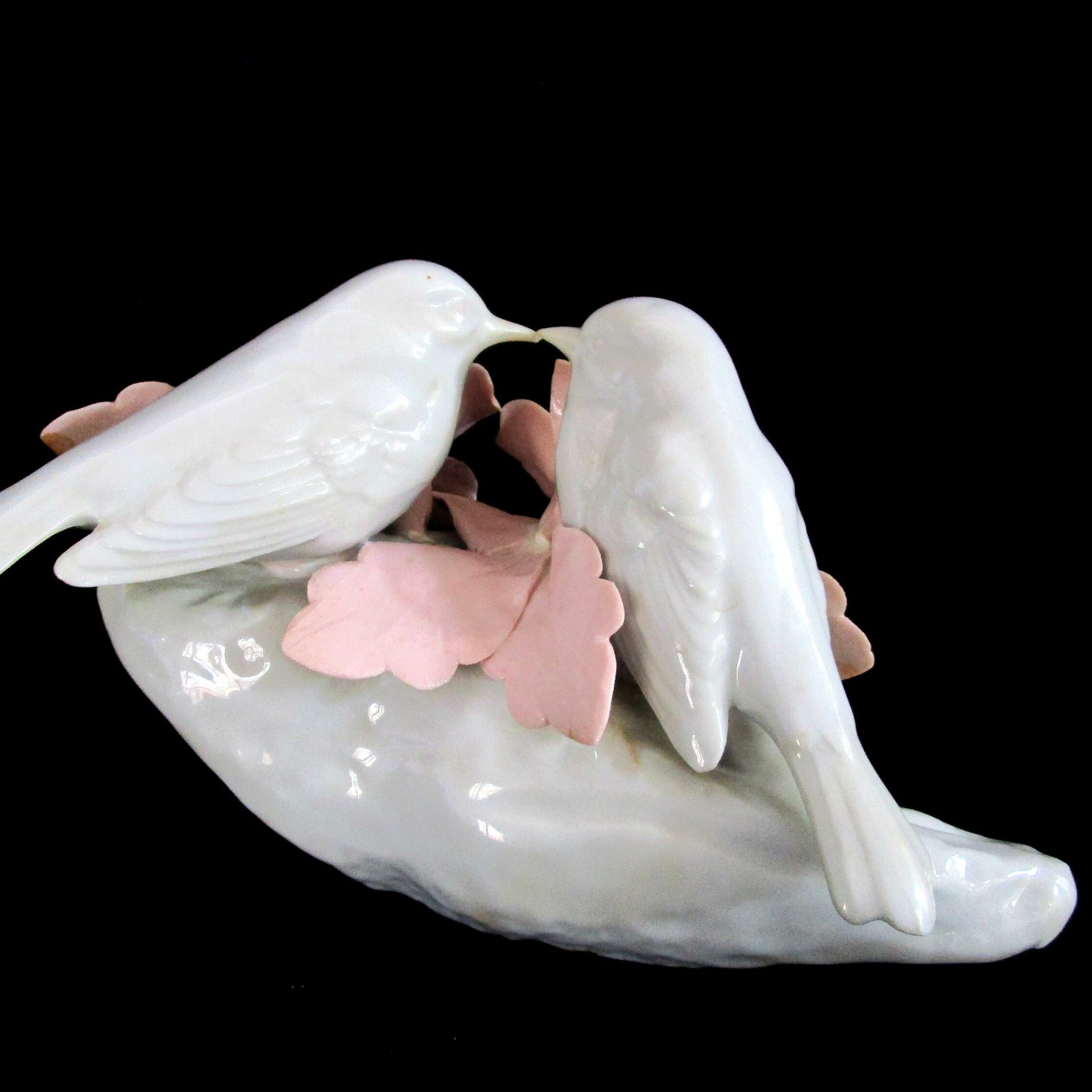 Capodimonte Birds with Pink Flowers, Fine Italian Porcelain, White Birds, Pink Hibiscus, Made in Italy, Gift for Bird Lover