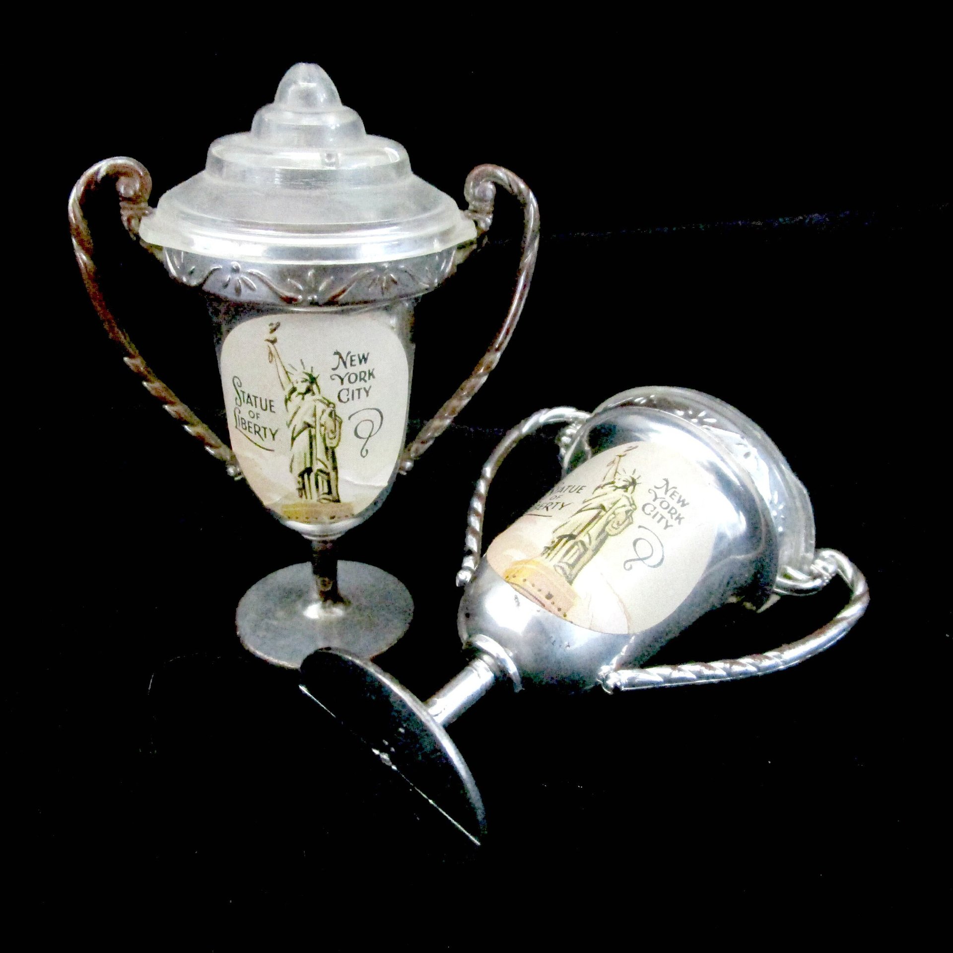 New York City, Salt and Pepper Shakers, Statue of Liberty,  New York Souvenir,  Silver Loving Cup Shakers, 1930s, Make Offer