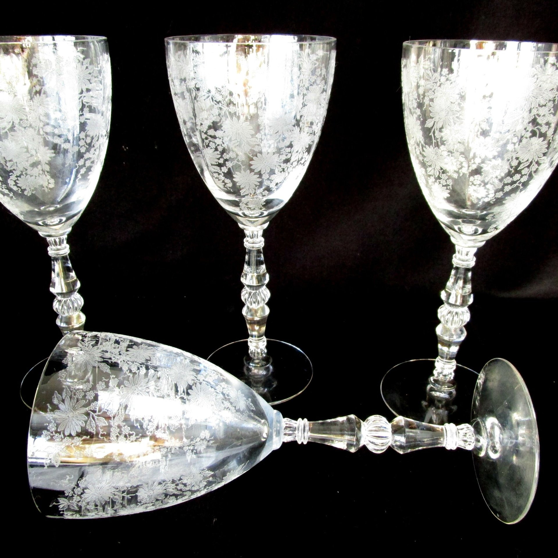 Tiffin Queen Astrid Set of 4, Etched Water Goblets, Stem 17351, Wedding Gift, Excellent Condition, 2 Sets Avail